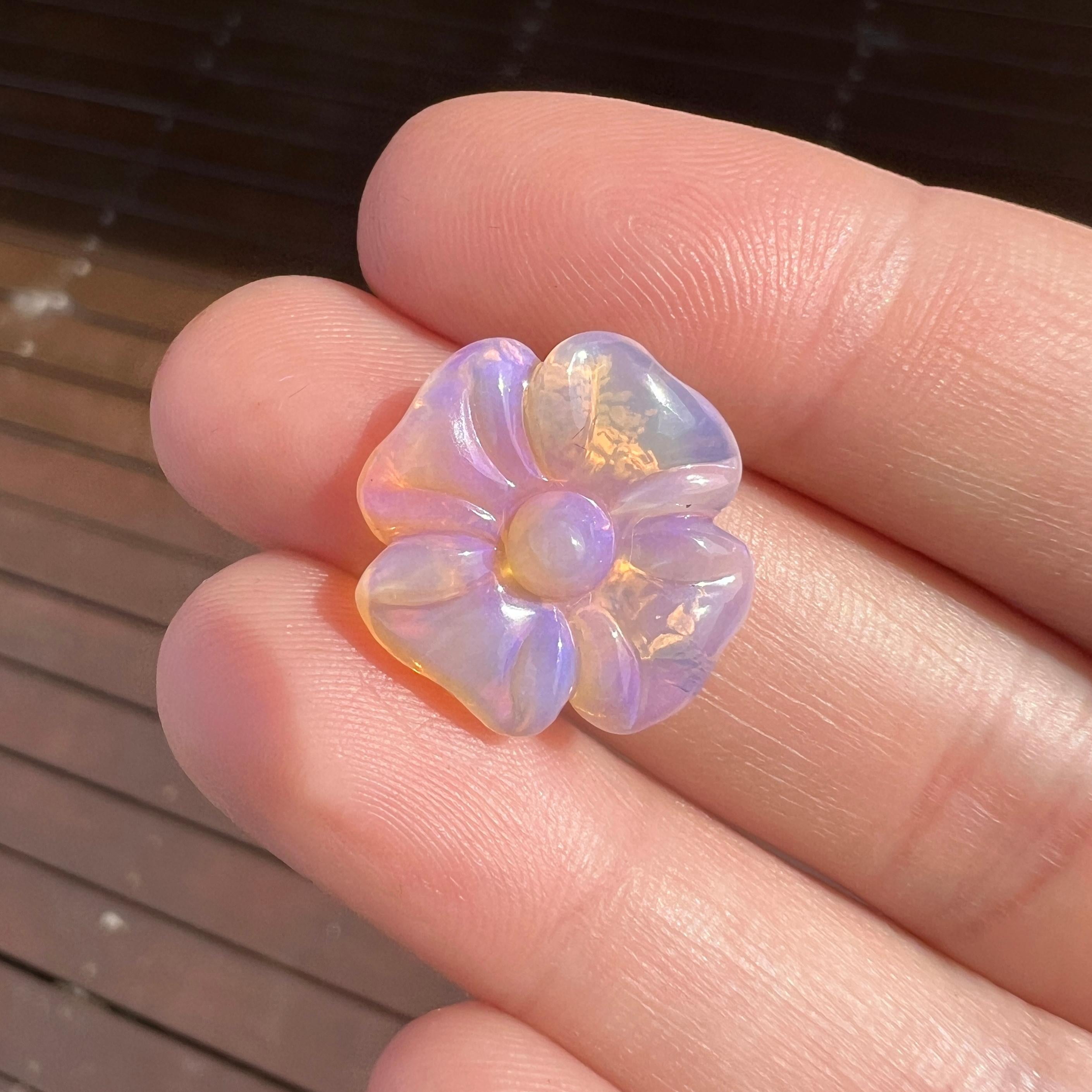 Women's Natural 7.61 Ct Australian carved flower opal mined by Sue Cooper For Sale