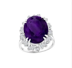 14K Gold Amethyst and Diamond Ring, Designer Made, India, 12.5ct