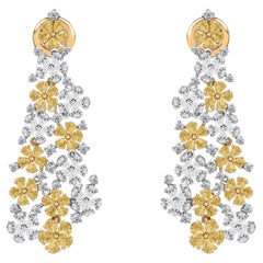 Natural 7.62 Carat SI/H Diamond Floral Dangle Earrings 14 Karat Two Tone Gold