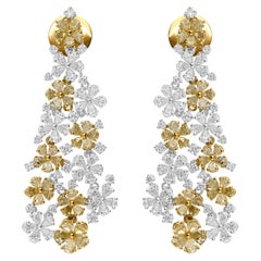 Orecchini pendenti di diamanti tondi naturali da 7,62 carati SI/H in oro giallo bianco 14 carati