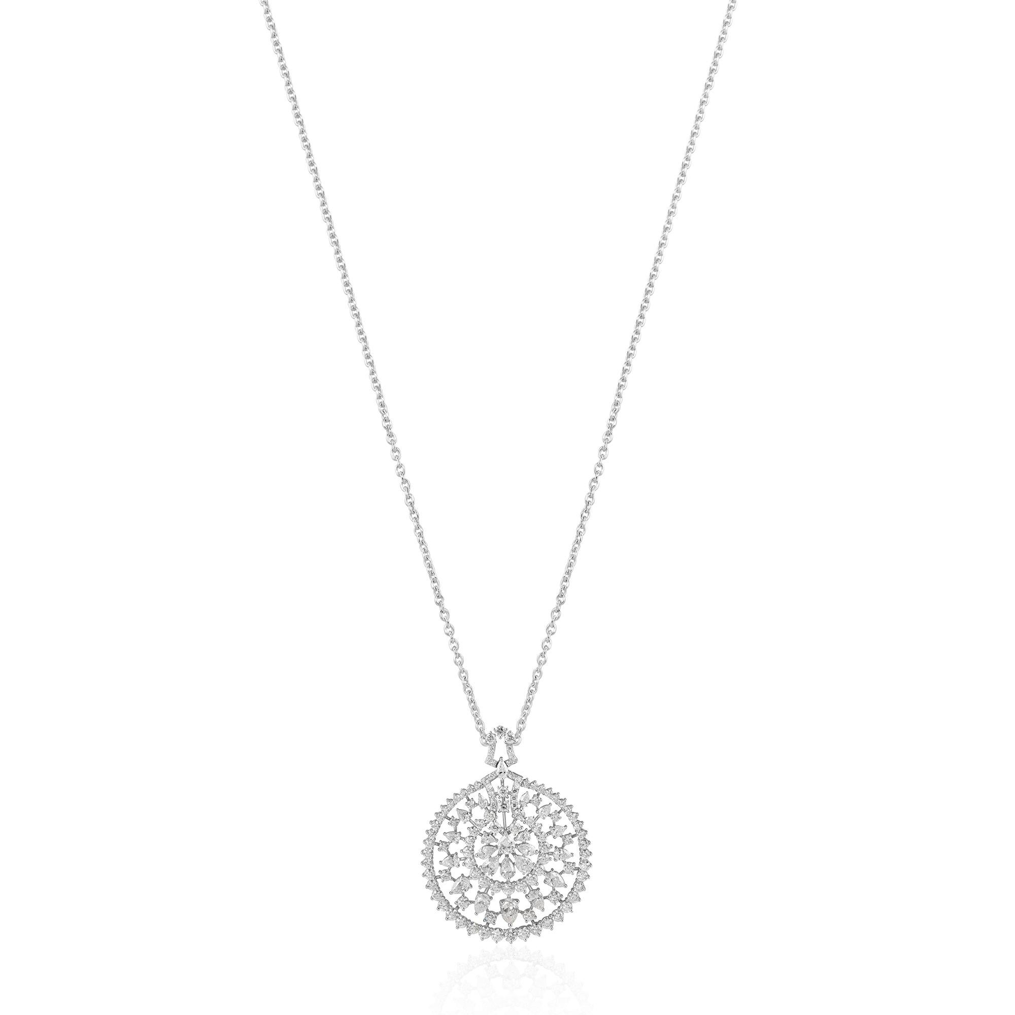 Women's Natural 7.68 Carat Pear & Round Diamond Pendant Necklace 14 Karat White Gold For Sale