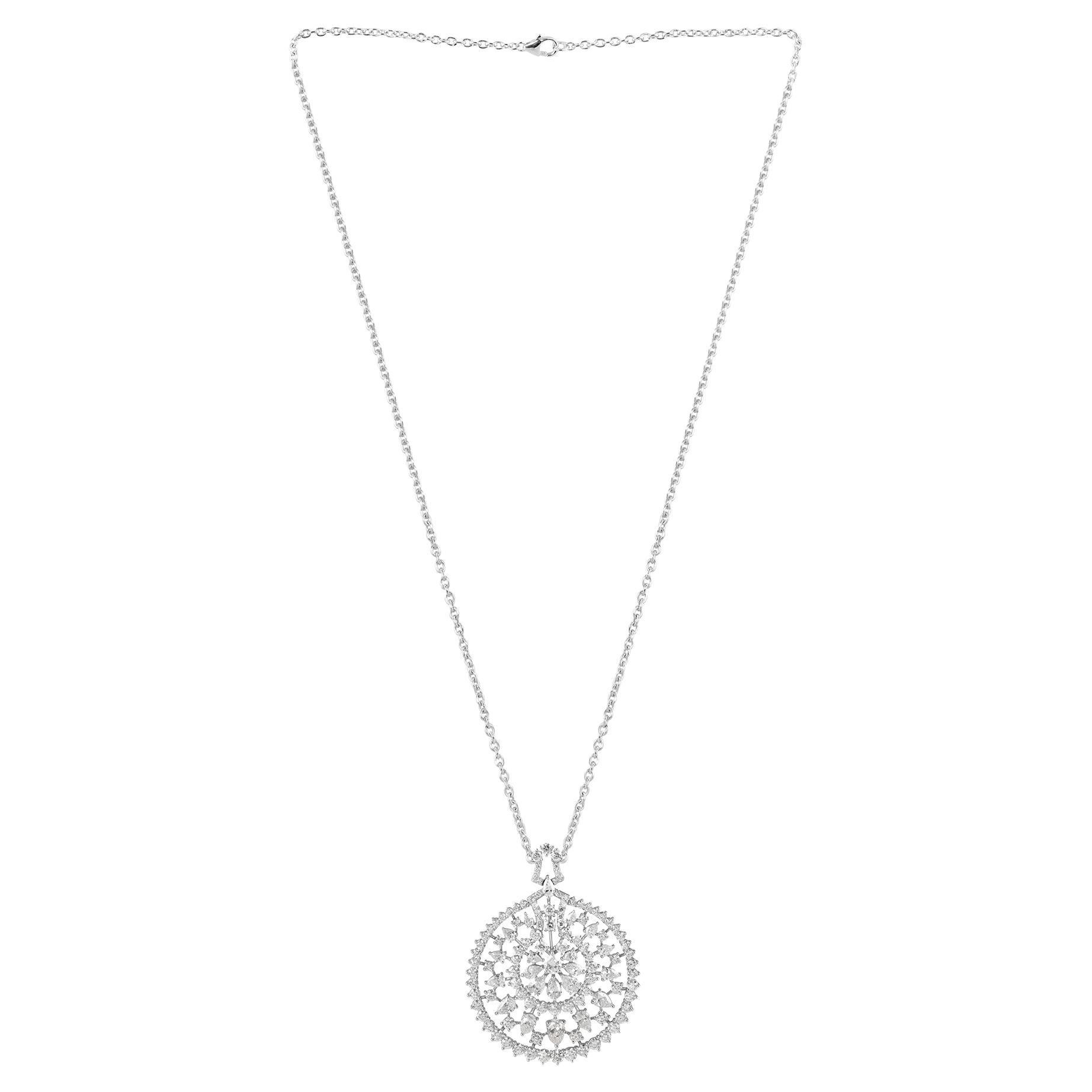 Natural 7.68 Carat Pear & Round Diamond Pendant Necklace 14 Karat White Gold