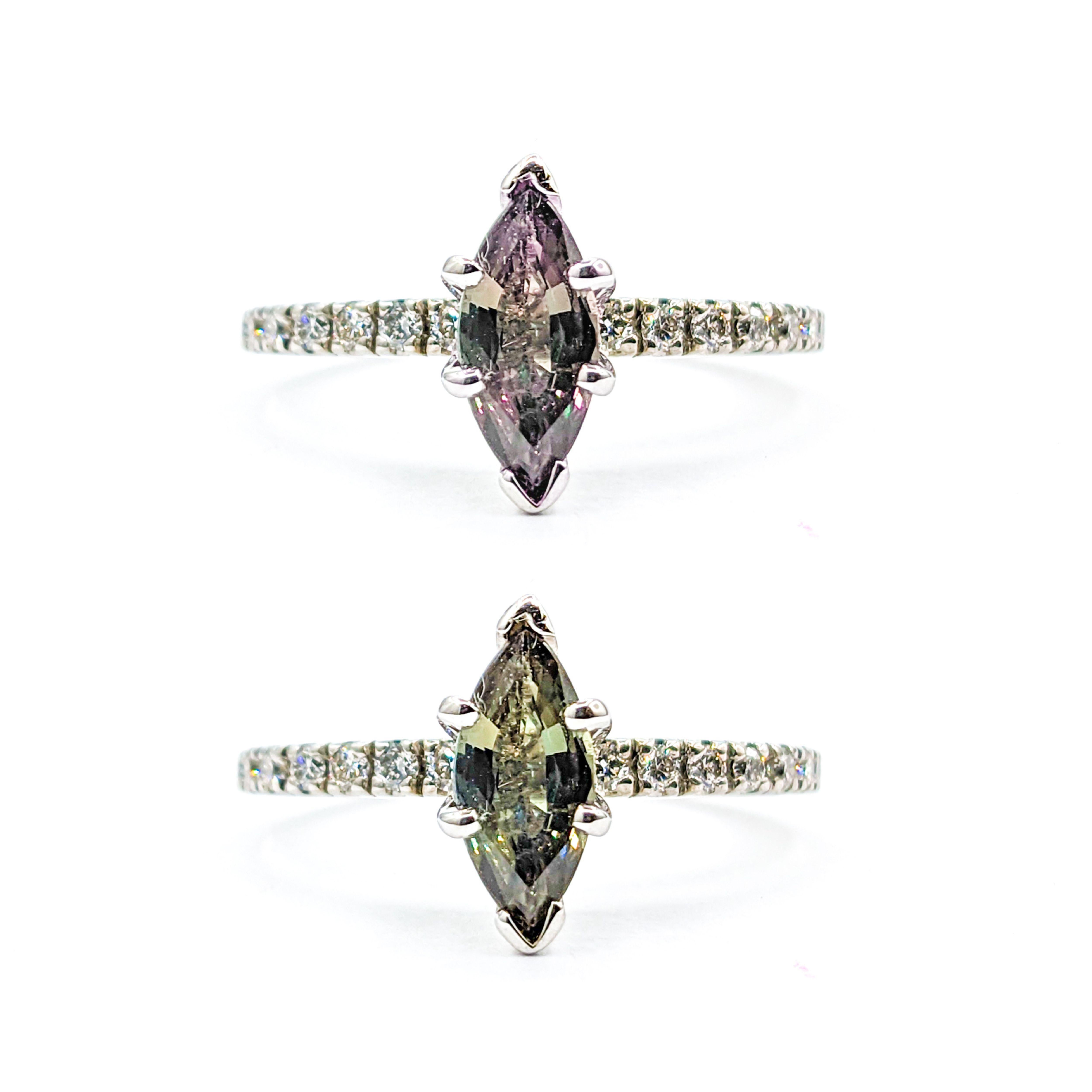 Contemporary Natural .76ct Alexandrite & Diamond Ring White Gold