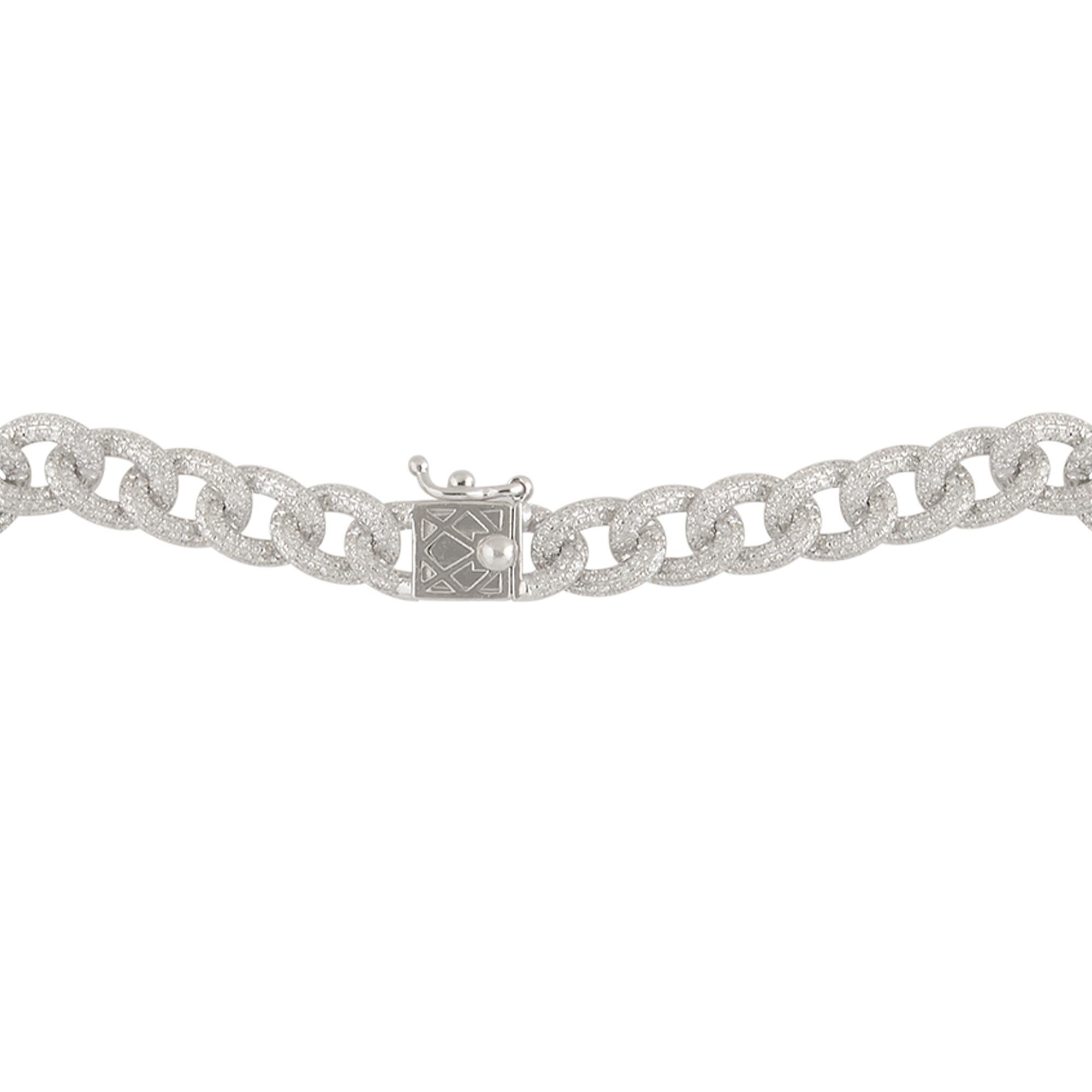 Women's Natural 7.70 Carat Pave Diamond Cuban Link Chain Necklace 18 Karat White Gold For Sale