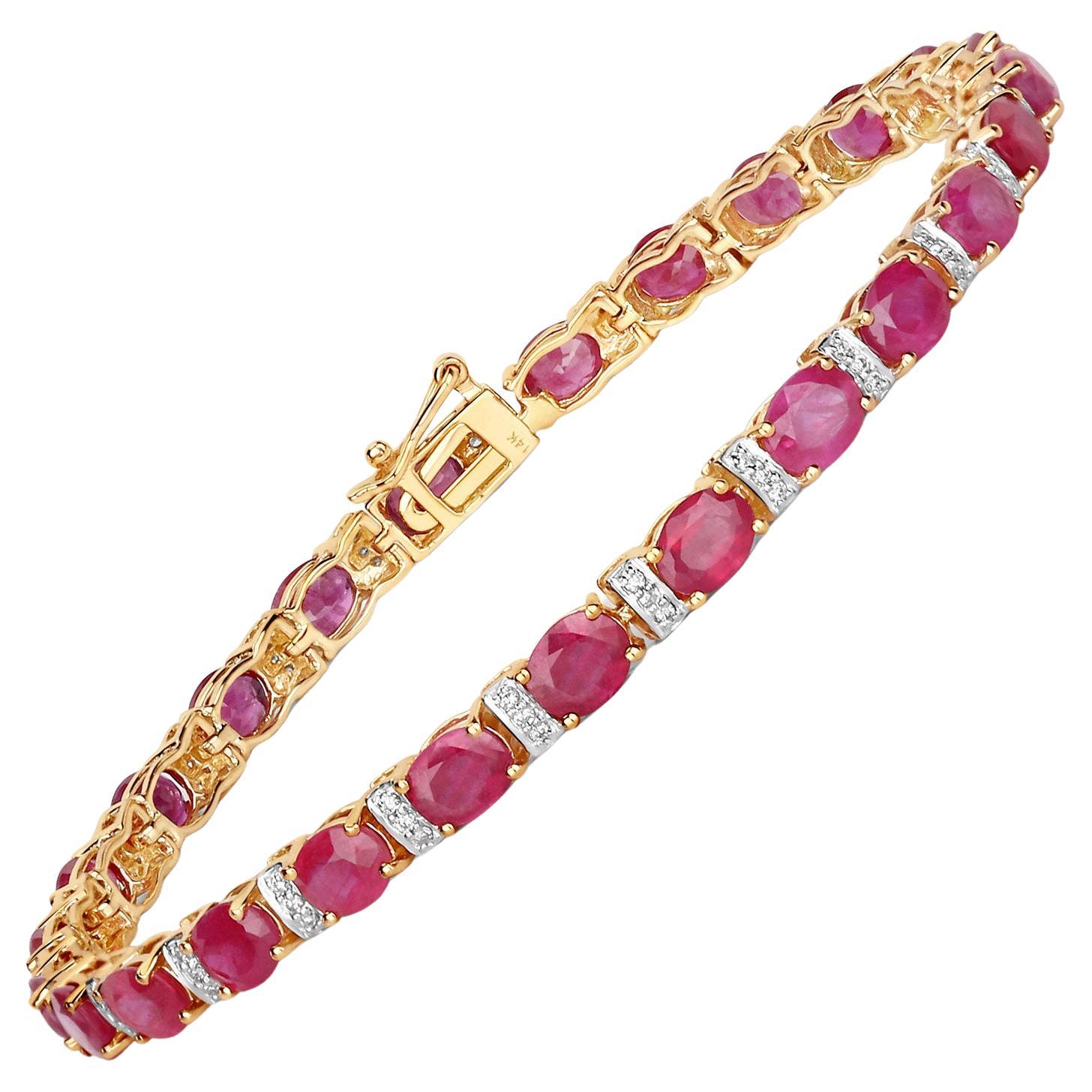 Natural 11.70 Carats Ruby and Diamond Tennis Bracelet 14k Yellow Gold