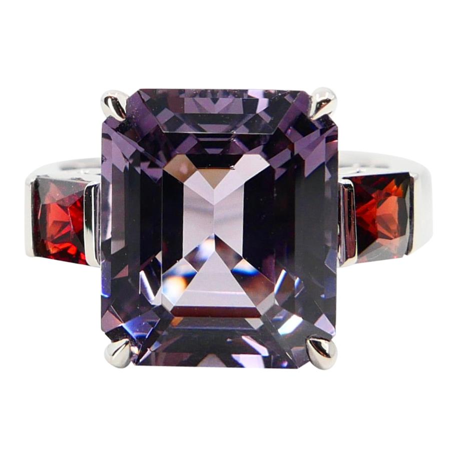 Natural 7.77 Cts Purple Spinel & 0.83 Carat Red Spinel Three-Stone Cocktail Ring