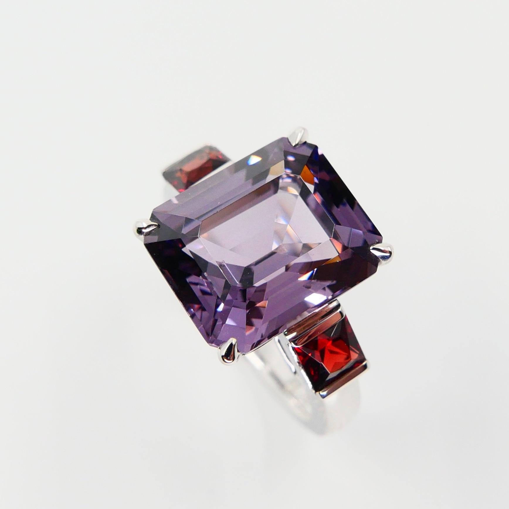 Natural 7.77 Cts Purple Spinel & 0.83 Carat Red Spinel Three-Stone Cocktail Ring 5