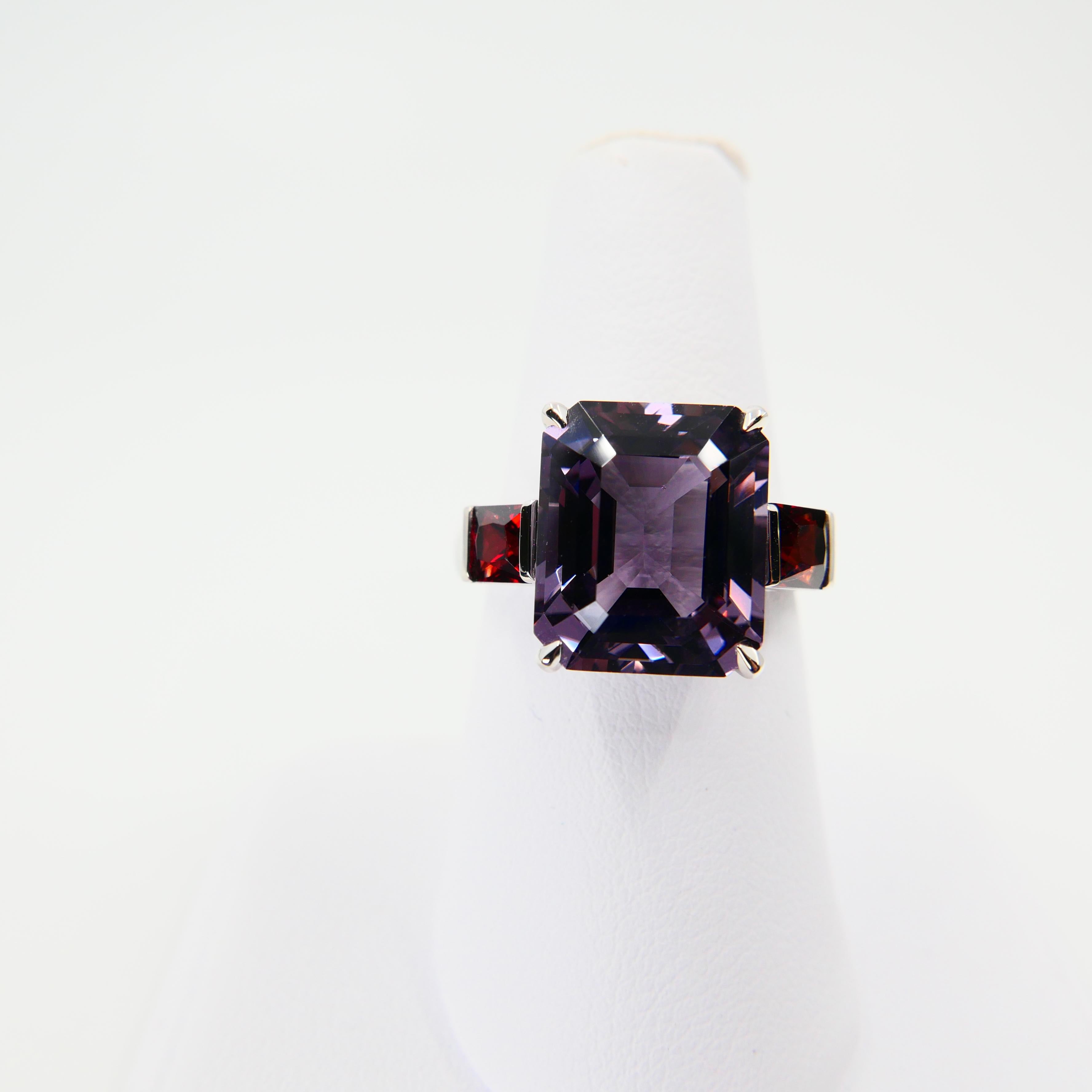Natural 7.77 Cts Purple Spinel & 0.83 Carat Red Spinel Three-Stone Cocktail Ring 6
