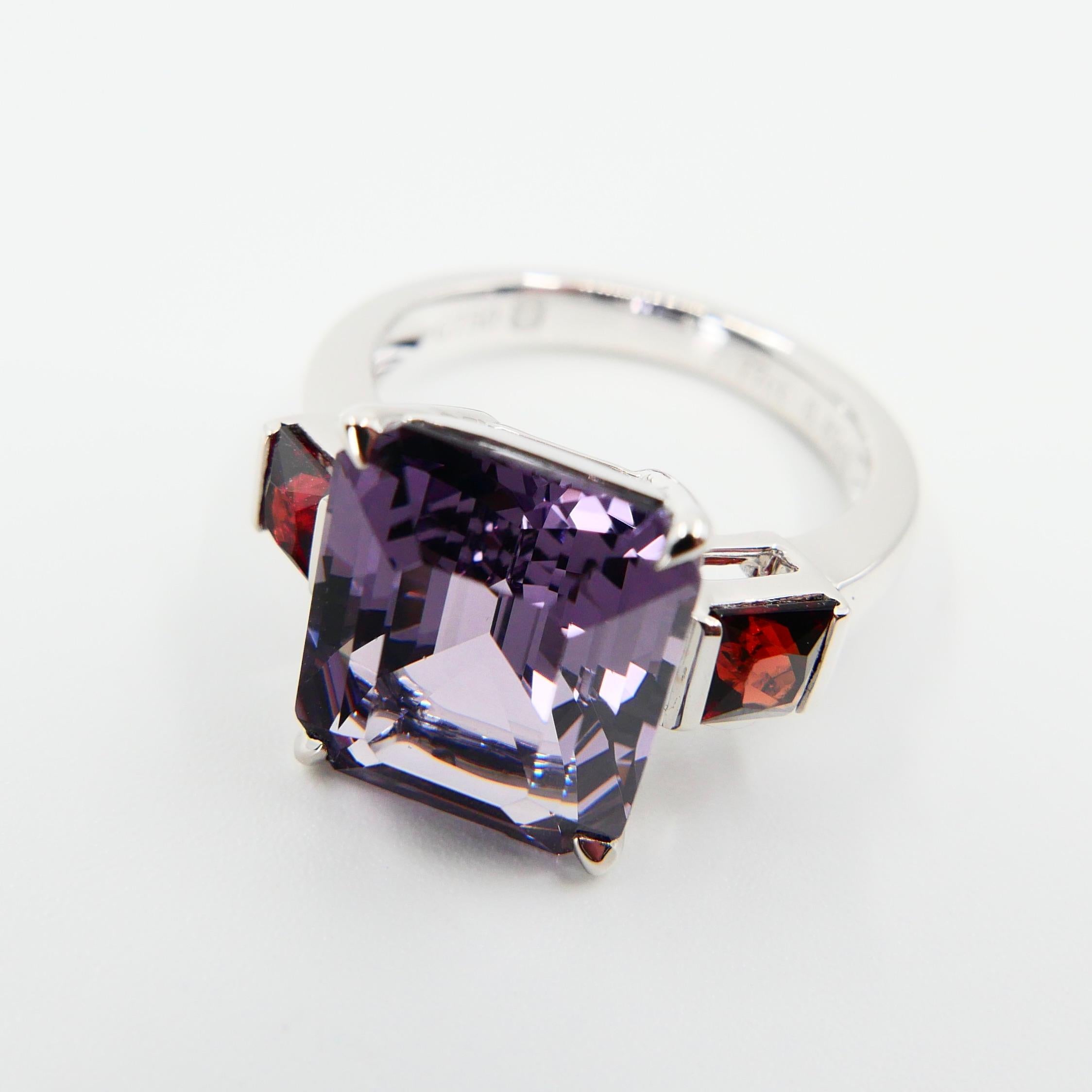 Natural 7.77 Cts Purple Spinel & 0.83 Carat Red Spinel Three-Stone Cocktail Ring 7