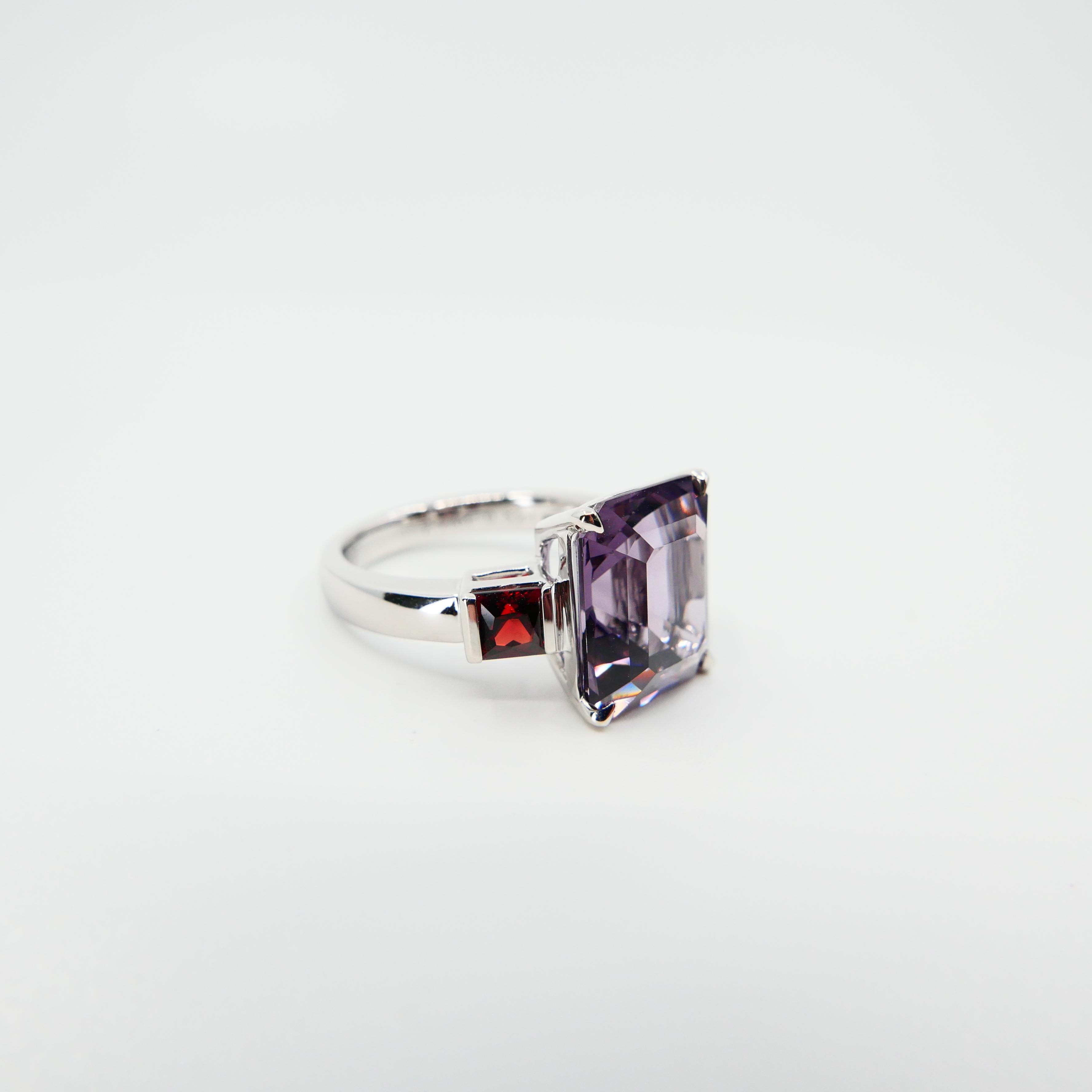 Natural 7.77 Cts Purple Spinel & 0.83 Carat Red Spinel Three-Stone Cocktail Ring 8