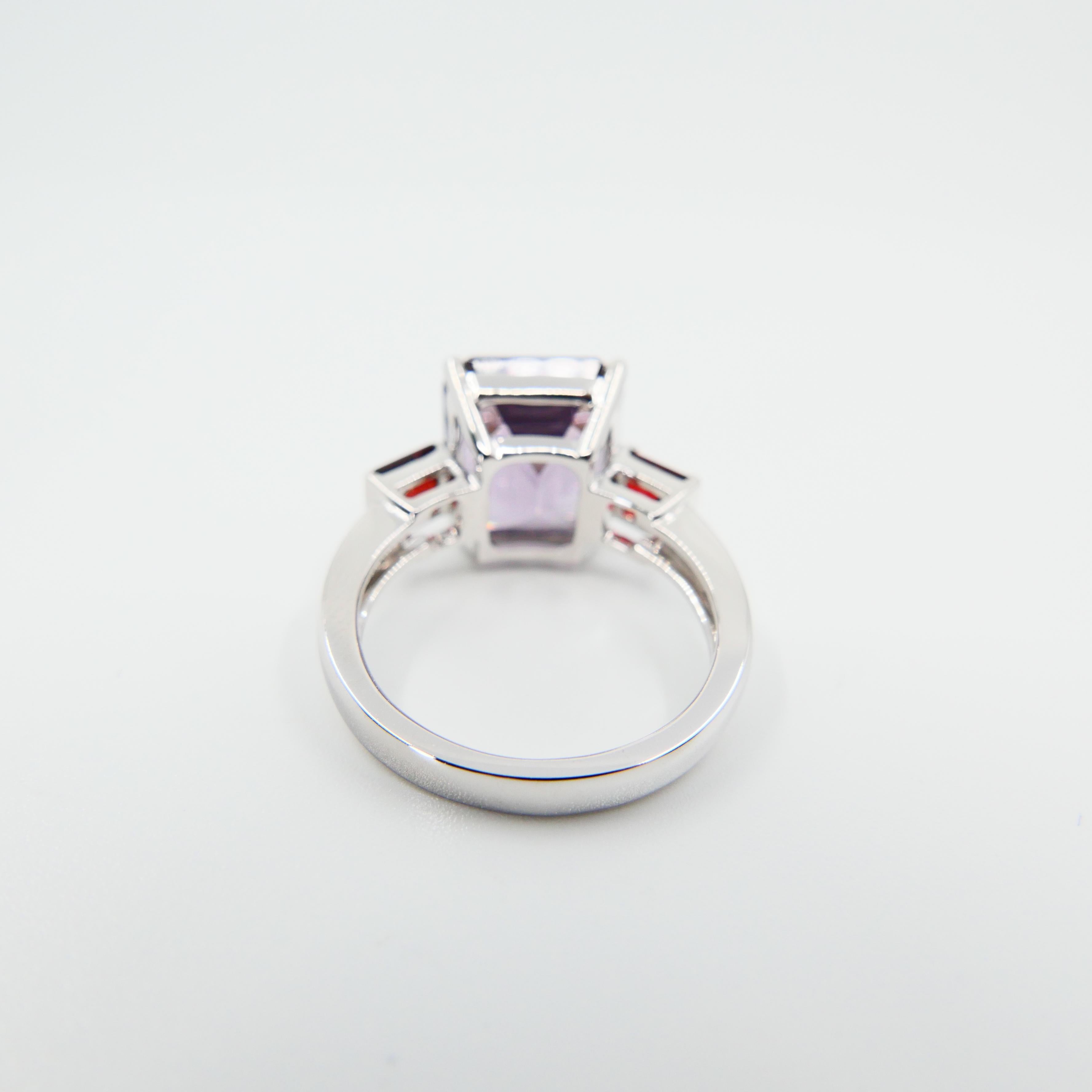 Natural 7.77 Cts Purple Spinel & 0.83 Carat Red Spinel Three-Stone Cocktail Ring 10