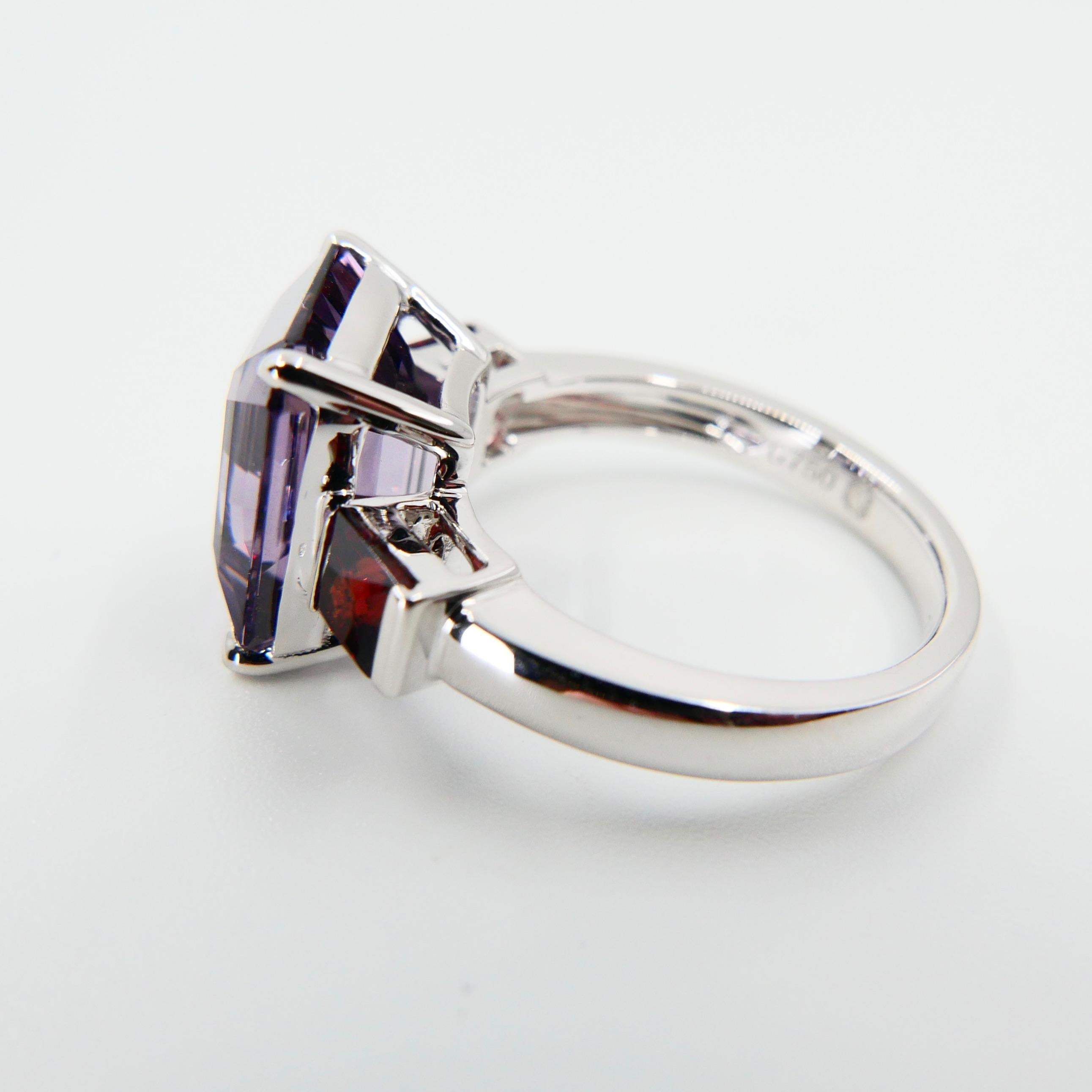 Women's Natural 7.77 Cts Purple Spinel & 0.83 Carat Red Spinel Three-Stone Cocktail Ring