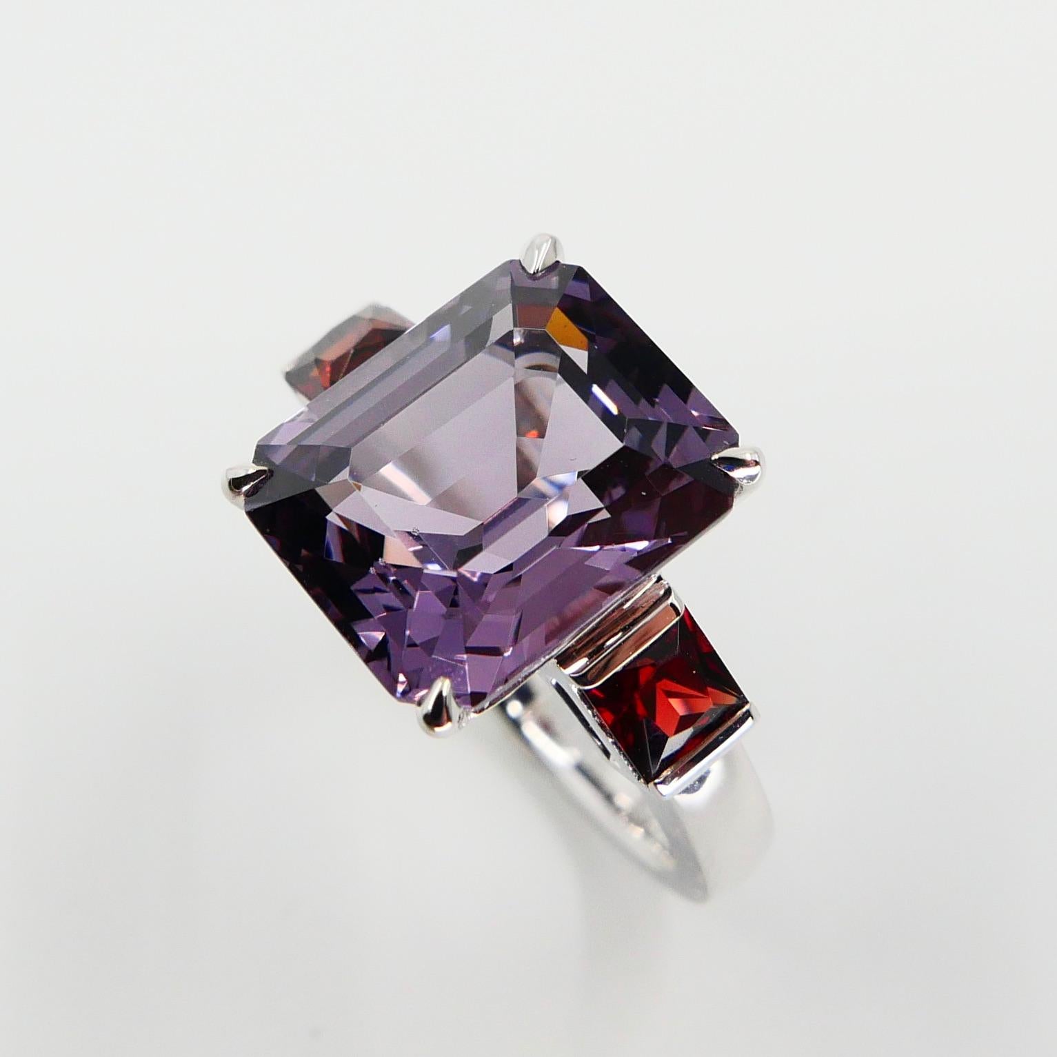 Natural 7.77 Cts Purple Spinel & 0.83 Carat Red Spinel Three-Stone Cocktail Ring 1