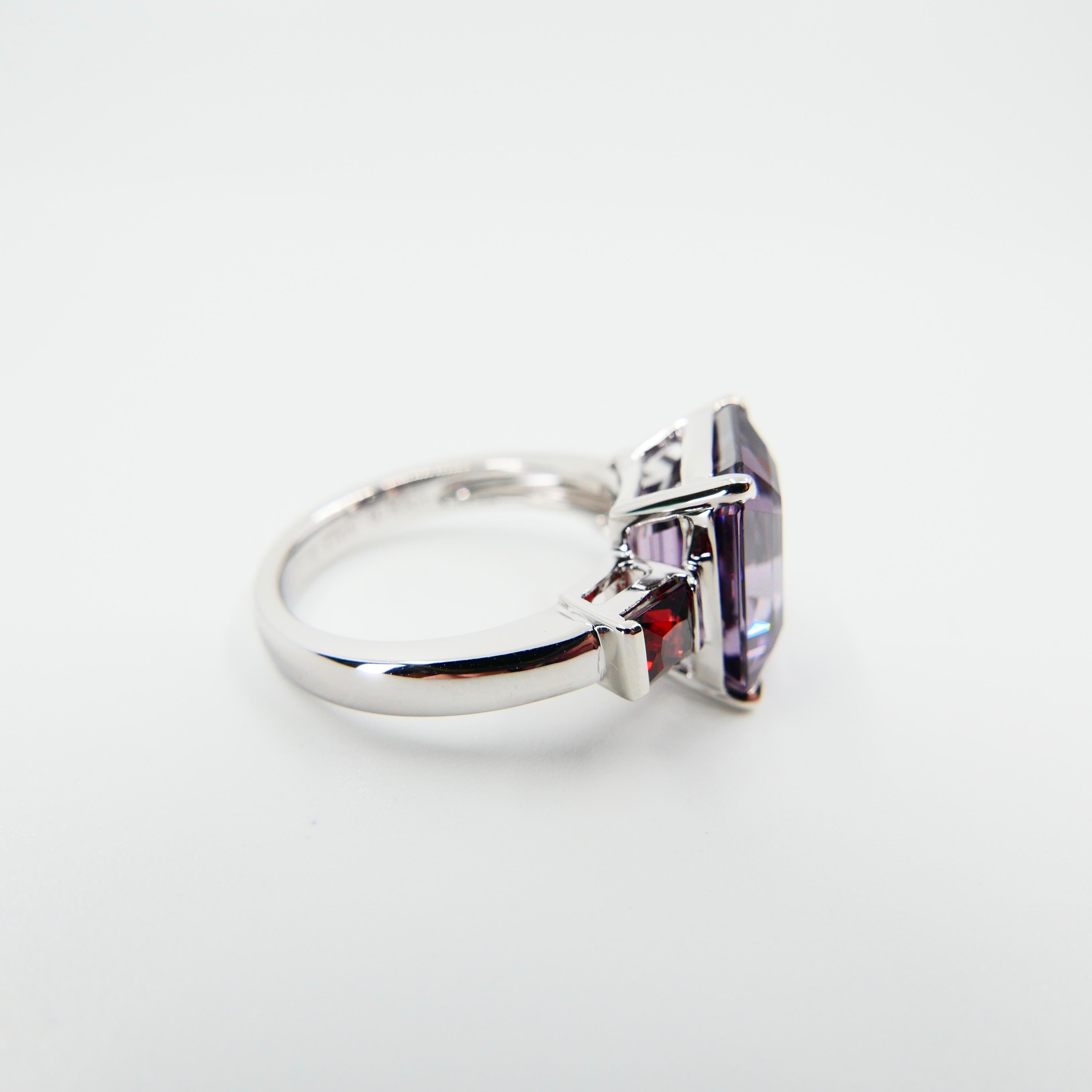 Natural 7.77 Cts Purple Spinel & 0.83 Carat Red Spinel Three-Stone Cocktail Ring 2