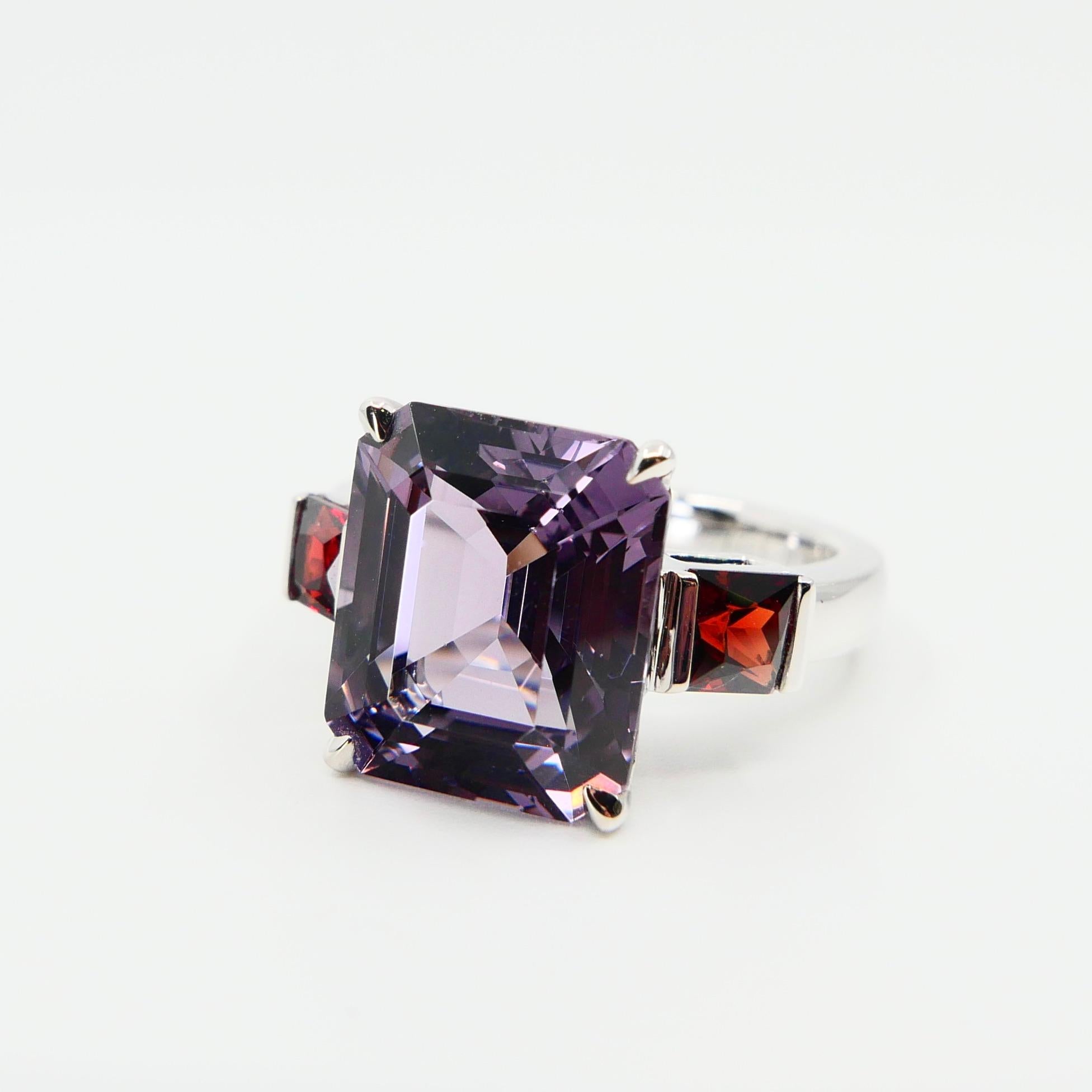 Natural 7.77 Cts Purple Spinel & 0.83 Carat Red Spinel Three-Stone Cocktail Ring 4