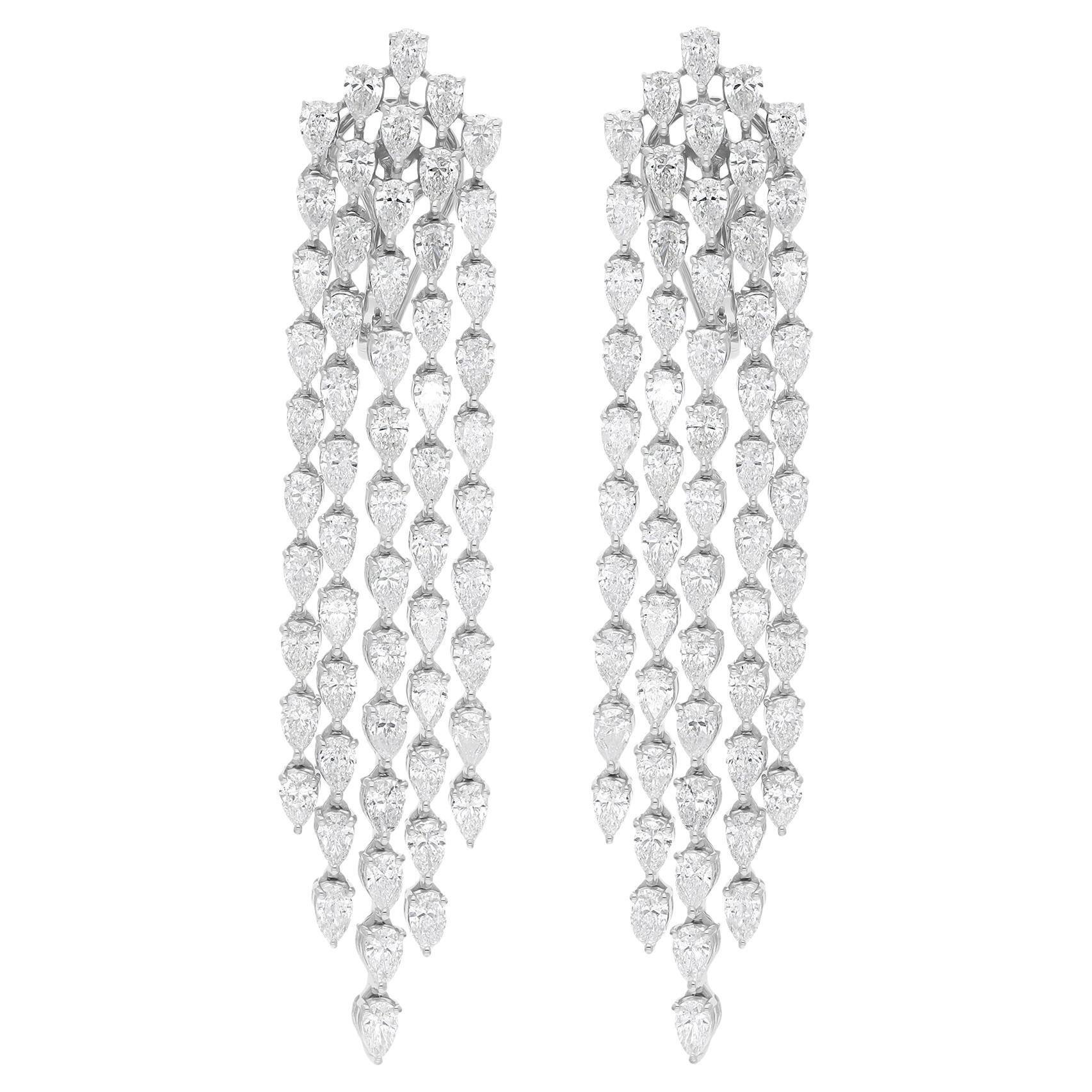 Natural 7.91 Carat SI/H Pear Diamond 10 Karat White Gold Chandelier Earrings