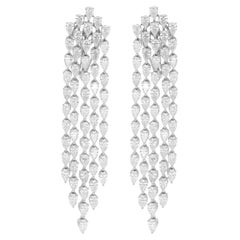 Natural 7.91 Carat SI/H Pear Diamond 10 Karat White Gold Chandelier Earrings