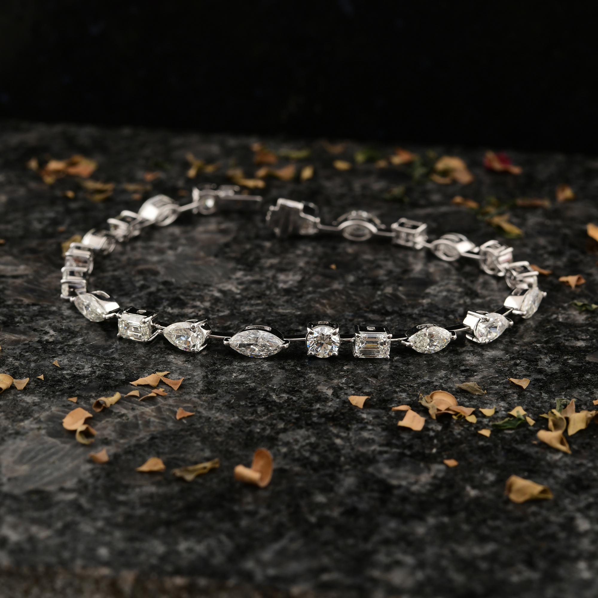 Modern Natural 7.97 Carat SI/H Multi Shape Diamond Bracelet 14 Karat White Gold Jewelry For Sale