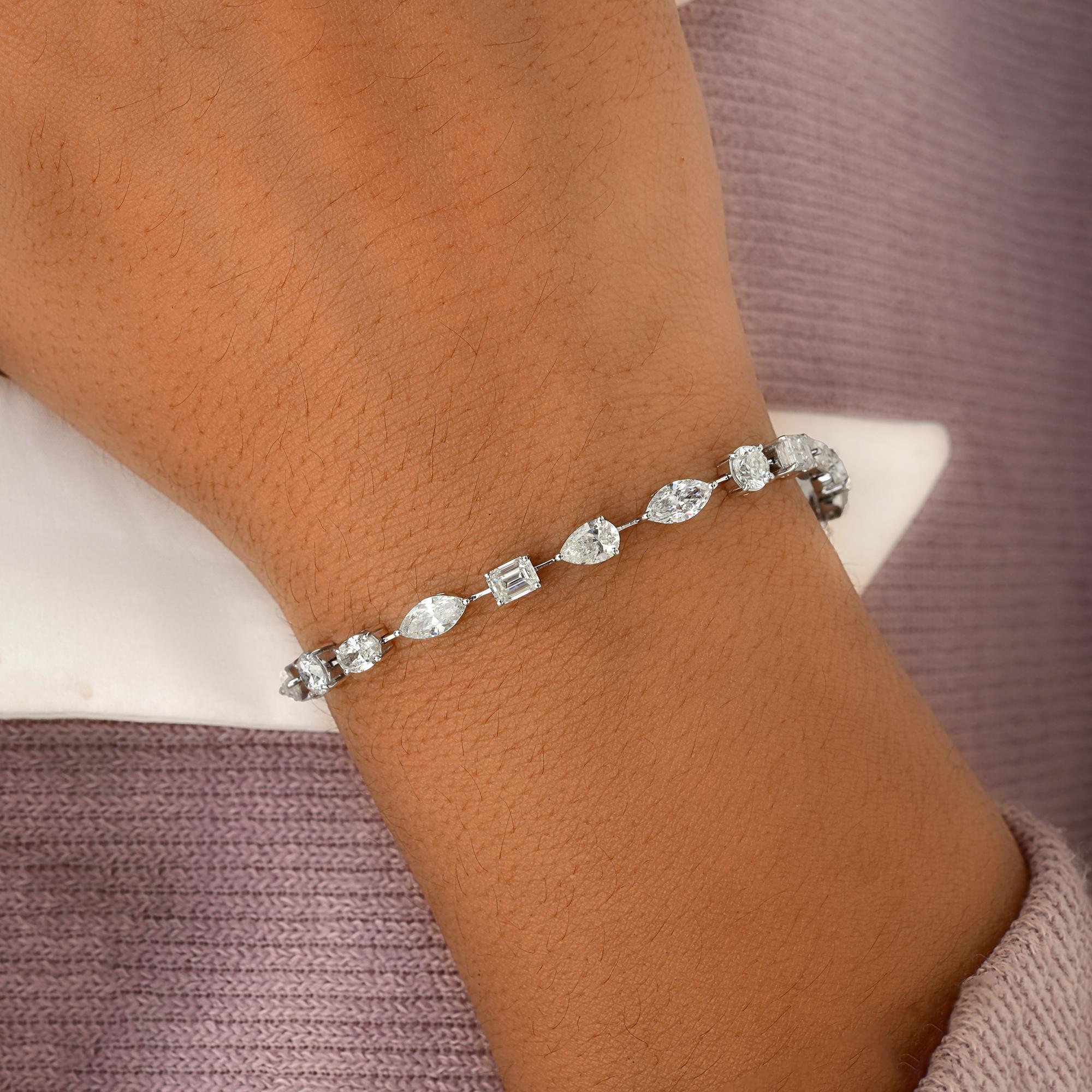 Pear Cut Natural 7.97 Carat SI/H Multi Shape Diamond Bracelet 14 Karat White Gold Jewelry For Sale