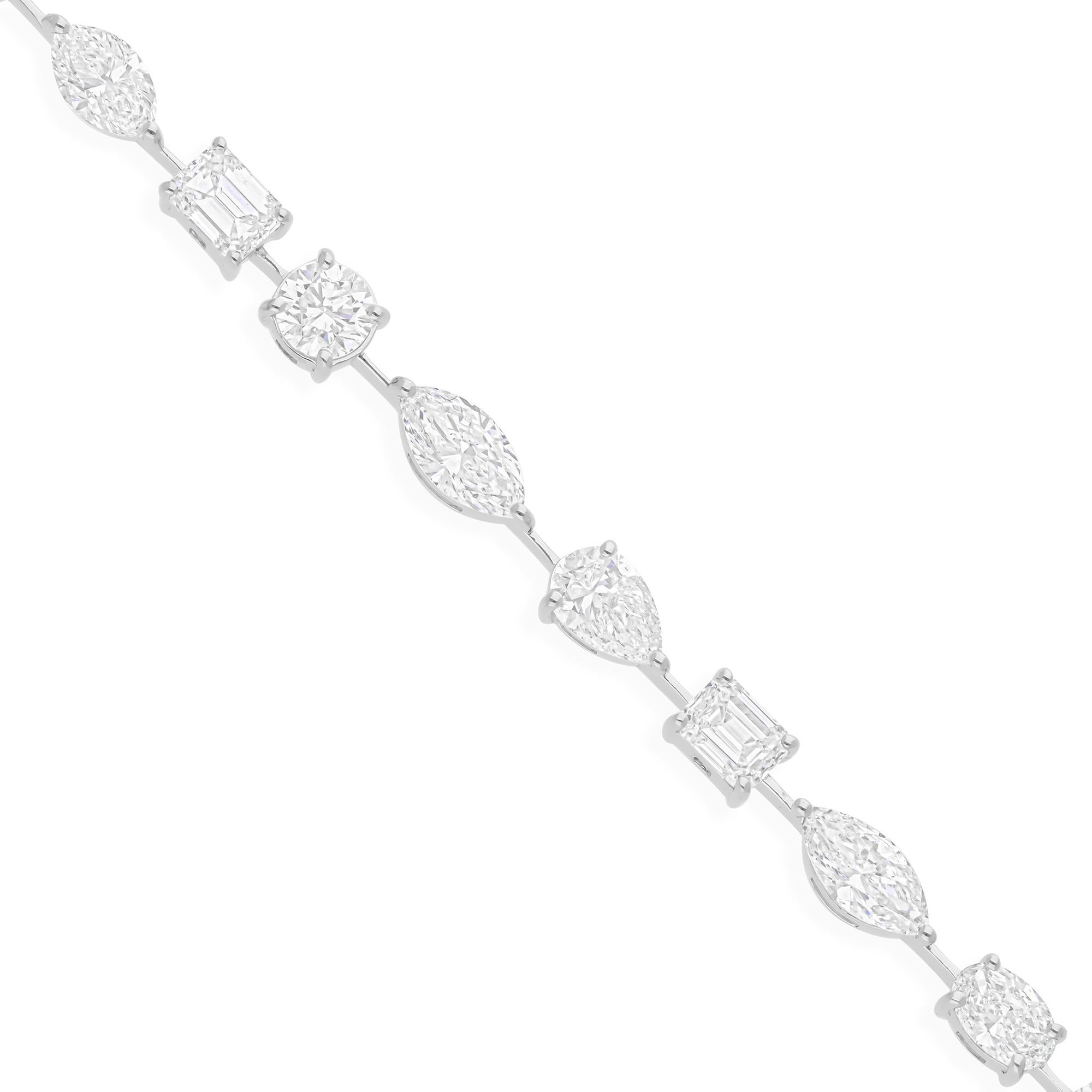 Natural 7.97 Carat SI/H Multi Shape Diamond Bracelet 18 Karat White Gold Jewelry (Tropfenschliff) im Angebot