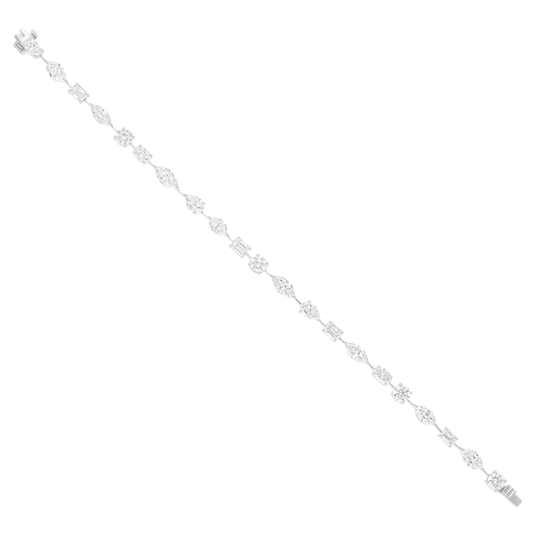 Natural 7.97 Carat SI/H Multi Shape Diamond Bracelet 18 Karat White Gold Jewelry