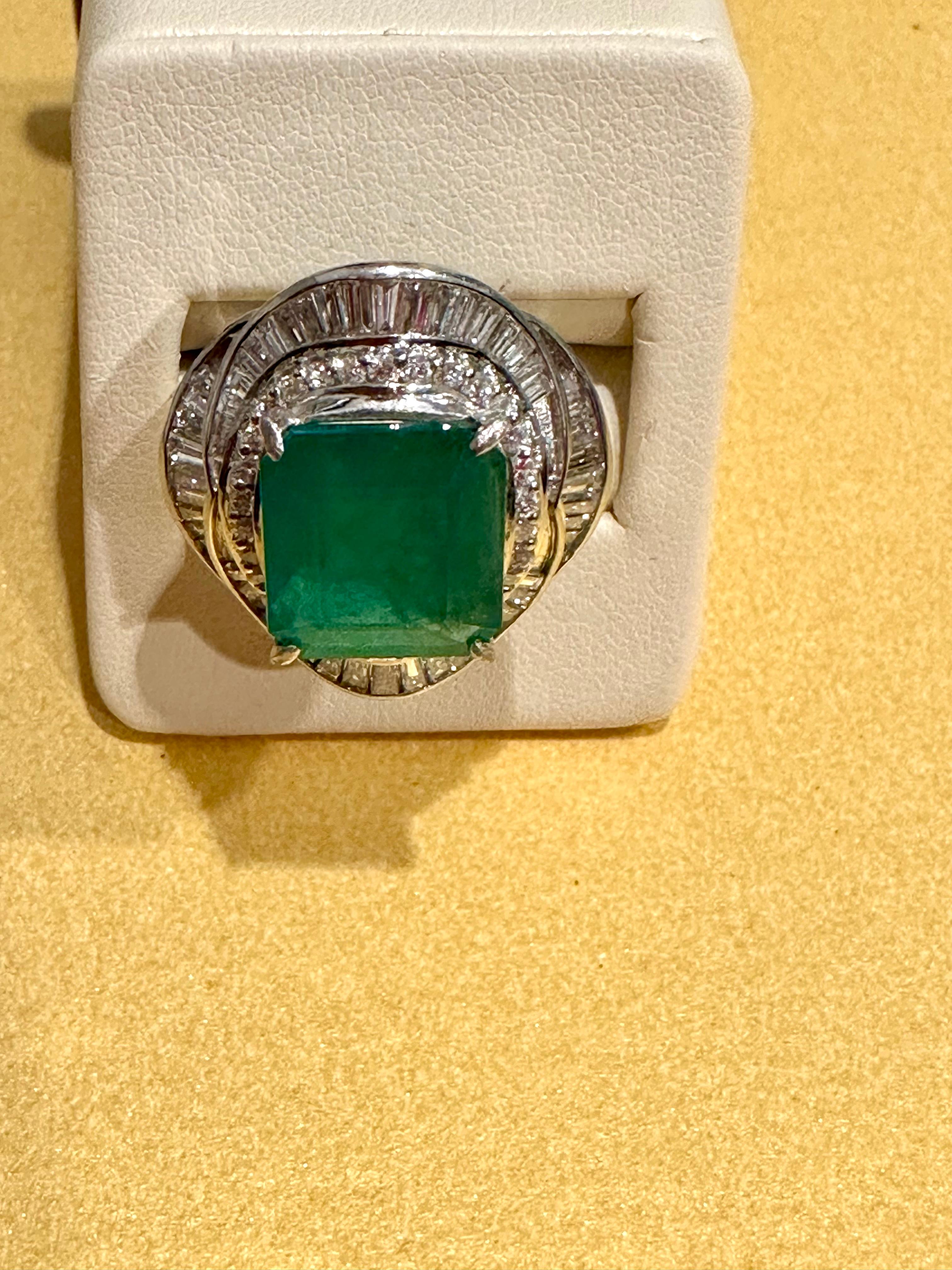 Natural 8 Carat Emerald Cut Zambian Emerald & Diamond Ring in Platinum, Estate For Sale 3