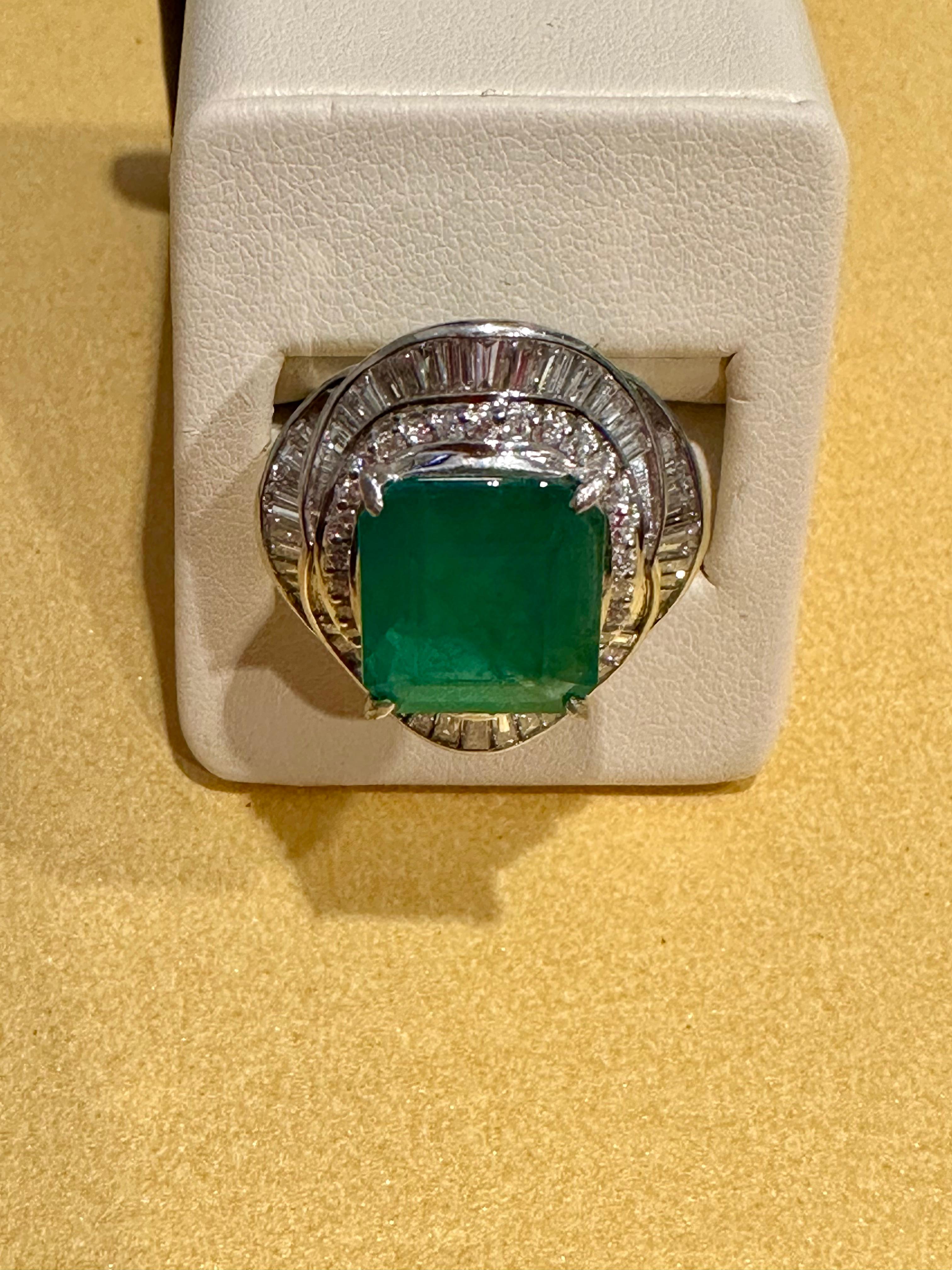 Natural 8 Carat Emerald Cut Zambian Emerald & Diamond Ring in Platinum, Estate For Sale 8
