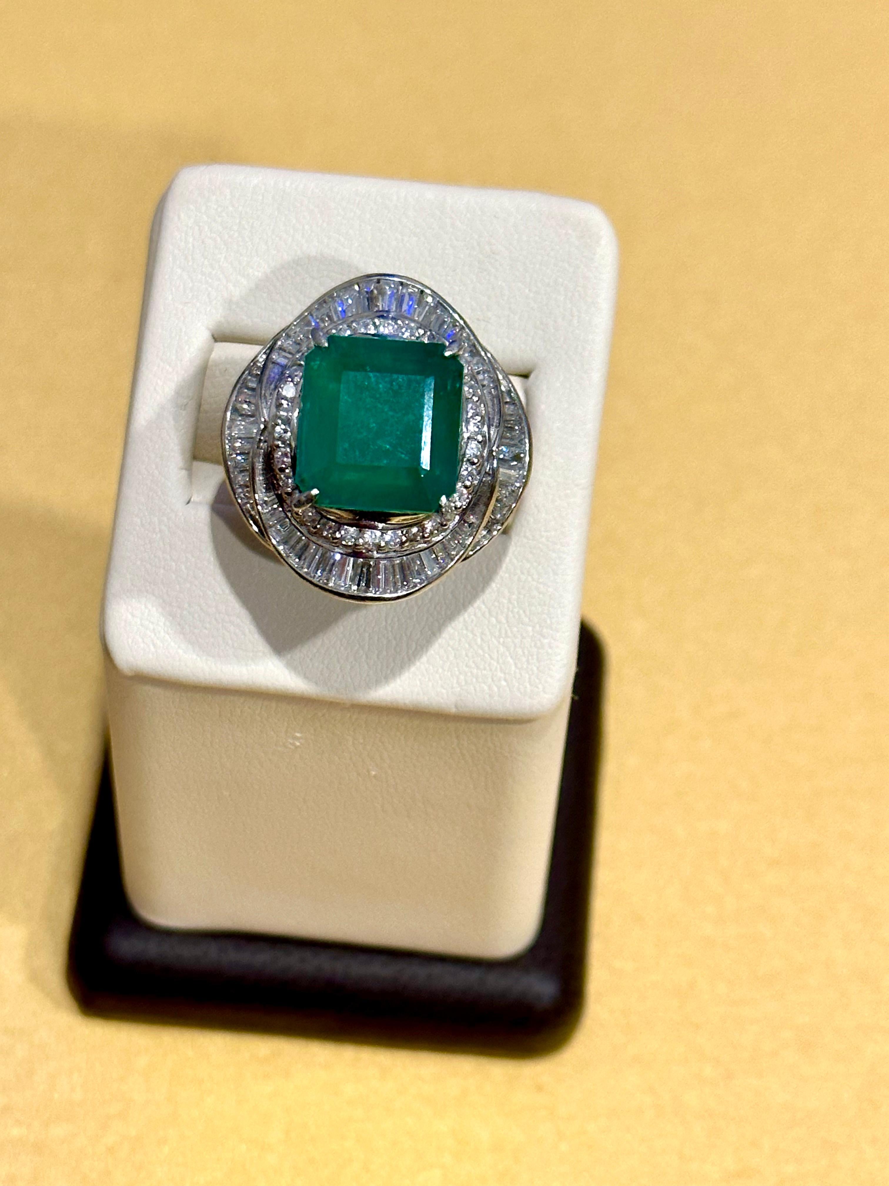 Natural 8 Carat Emerald Cut Zambian Emerald & Diamond Ring in Platinum, Estate For Sale 9