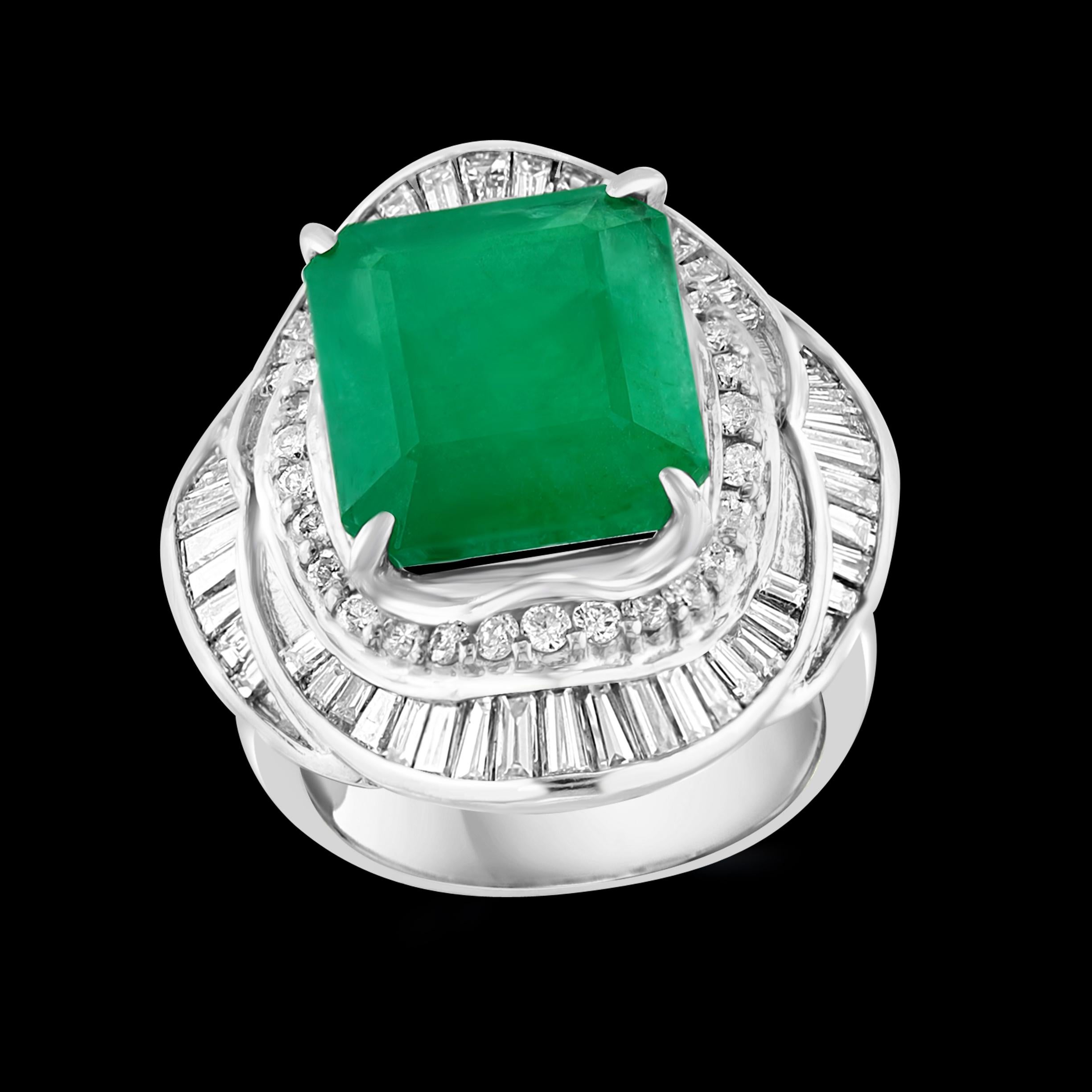 Natural 8 Carat Emerald Cut Zambian Emerald & Diamond Ring in Platinum, Estate For Sale 11