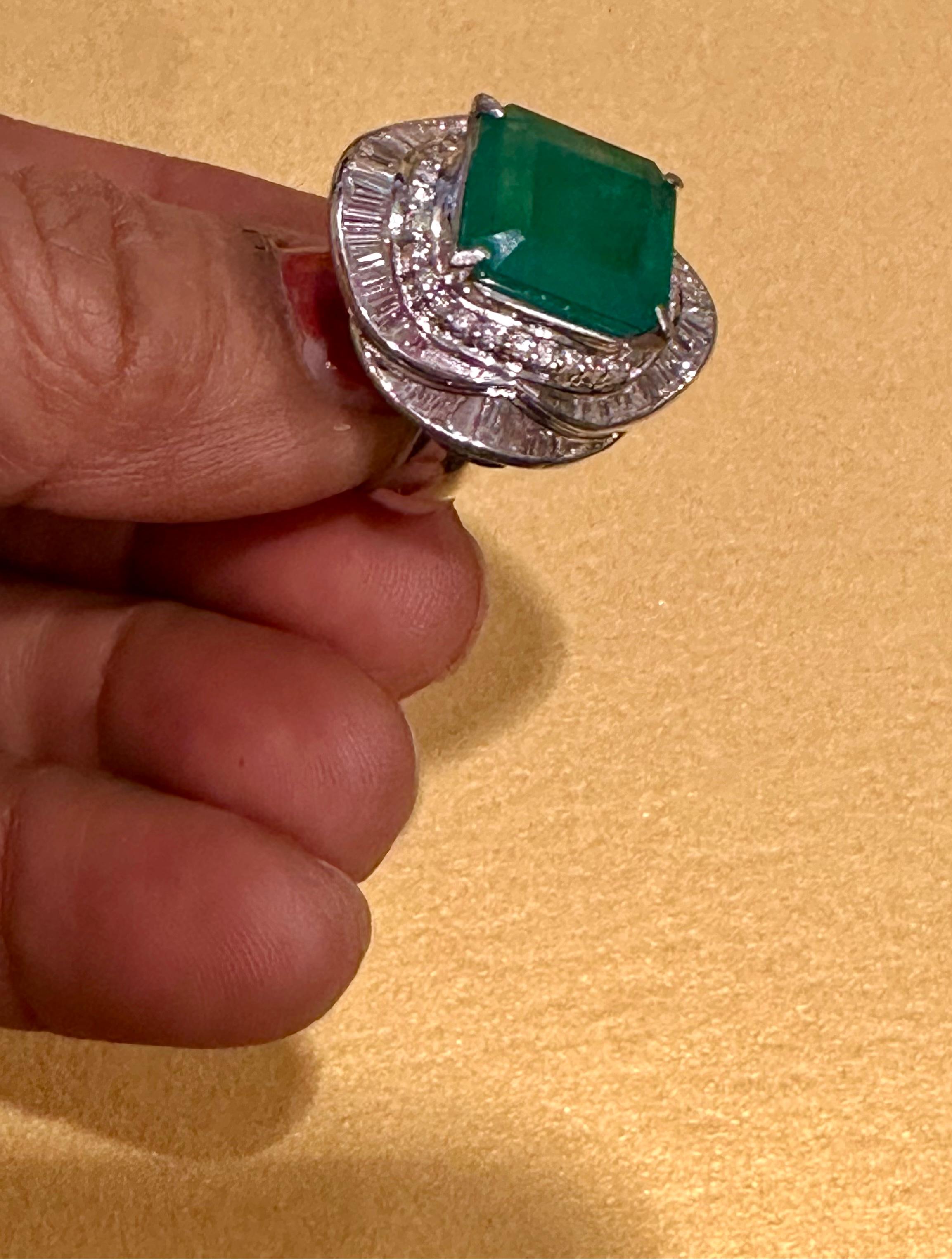 Natural 8 Carat Emerald Cut Zambian Emerald & Diamond Ring in Platinum, Estate For Sale 2