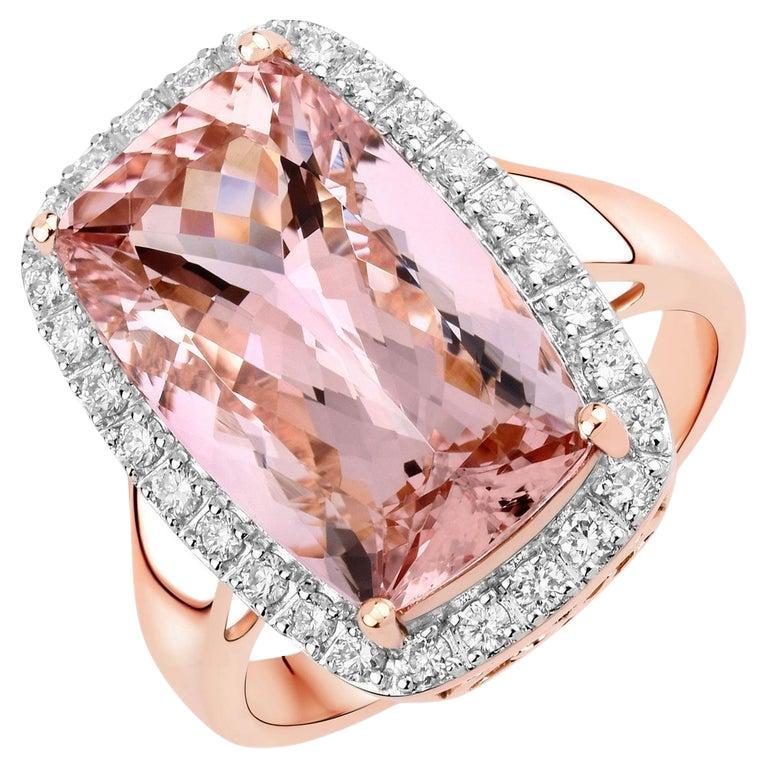 Natural 3 Carat Pink Morganite and Diamond Halo Ring 14k Rose Gold For ...