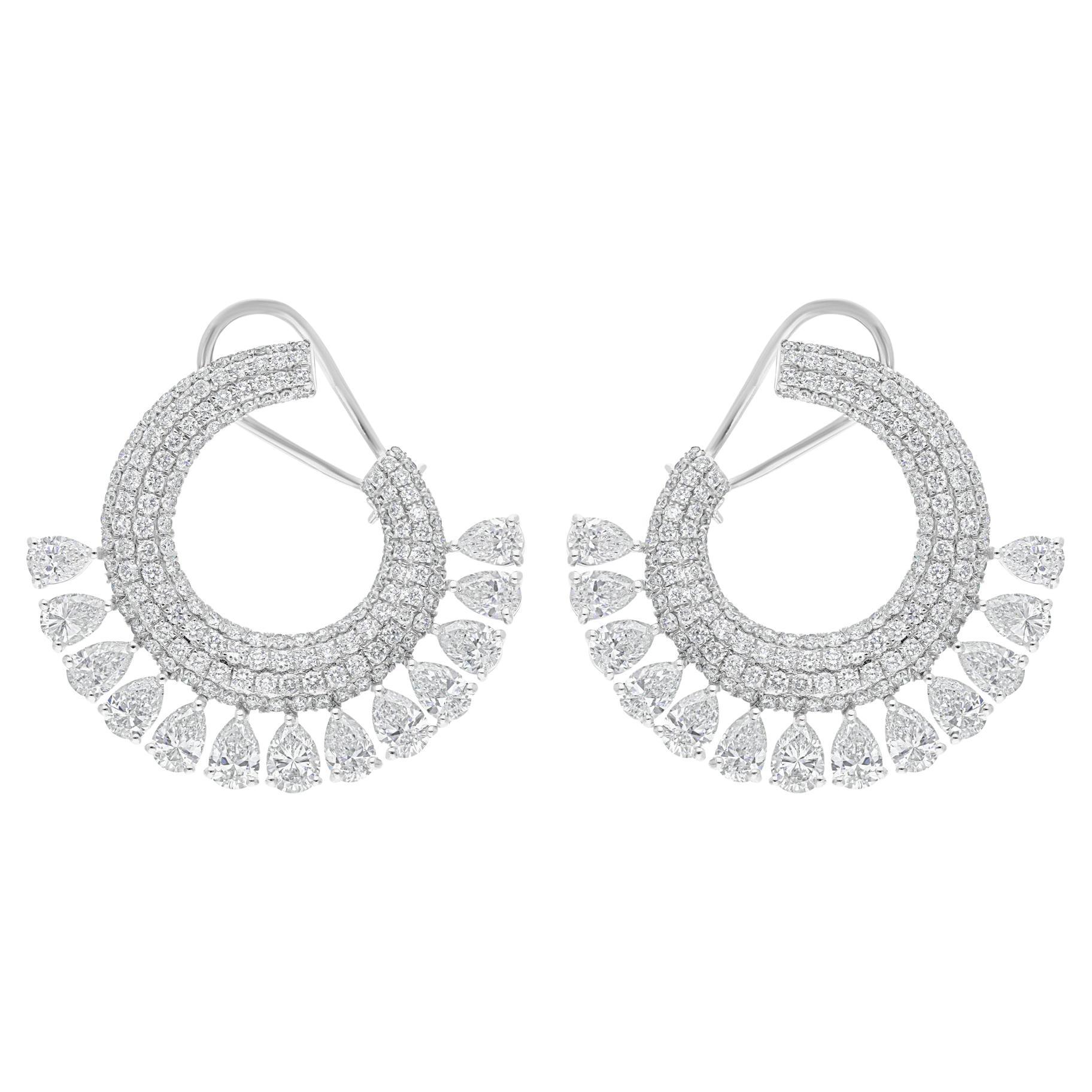 Natural 8 Carat SI Clarity HI Color Pear Diamond Earrings 18 Karat White Gold