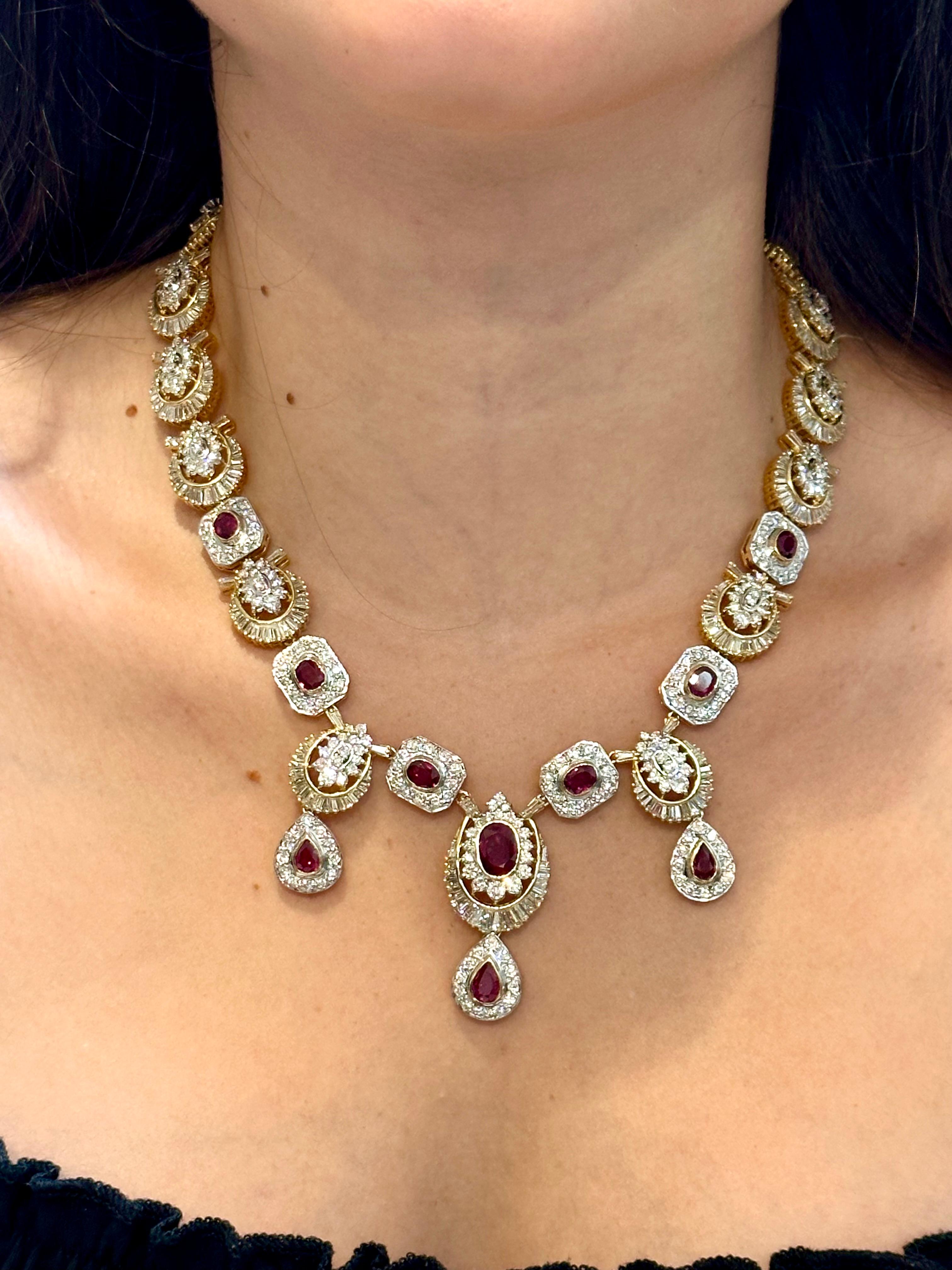 GIA Halskette aus 18 Karat Gelbgold mit natürlichem 8 Karat Rubin und 38 Karat Diamant 111 Gramm, 18 
