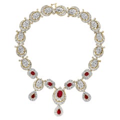 GIA Collana di rubini naturali da 8 carati e diamanti da 38 carati in oro giallo 18 Kt 111 grammi , 18 "