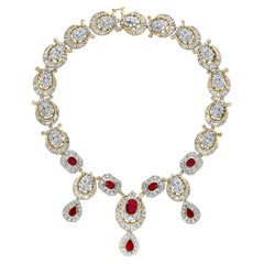 Nature 8 Ct Ruby & 38 Ct Diamond Necklace 18 Karat Yellow Gold 111 Grams , 18 "