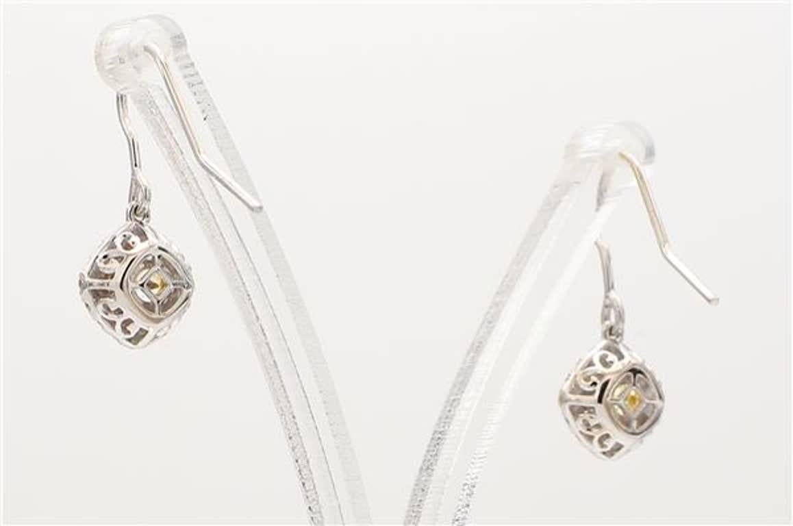 Contemporary Natural Yellow Radiant and White Diamond .90 Carat TW Gold Dangle Earrings