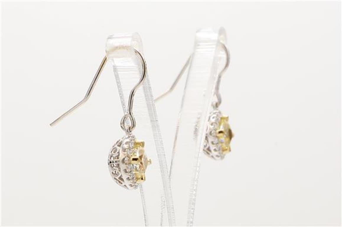 Radiant Cut Natural Yellow Radiant and White Diamond .90 Carat TW Gold Dangle Earrings