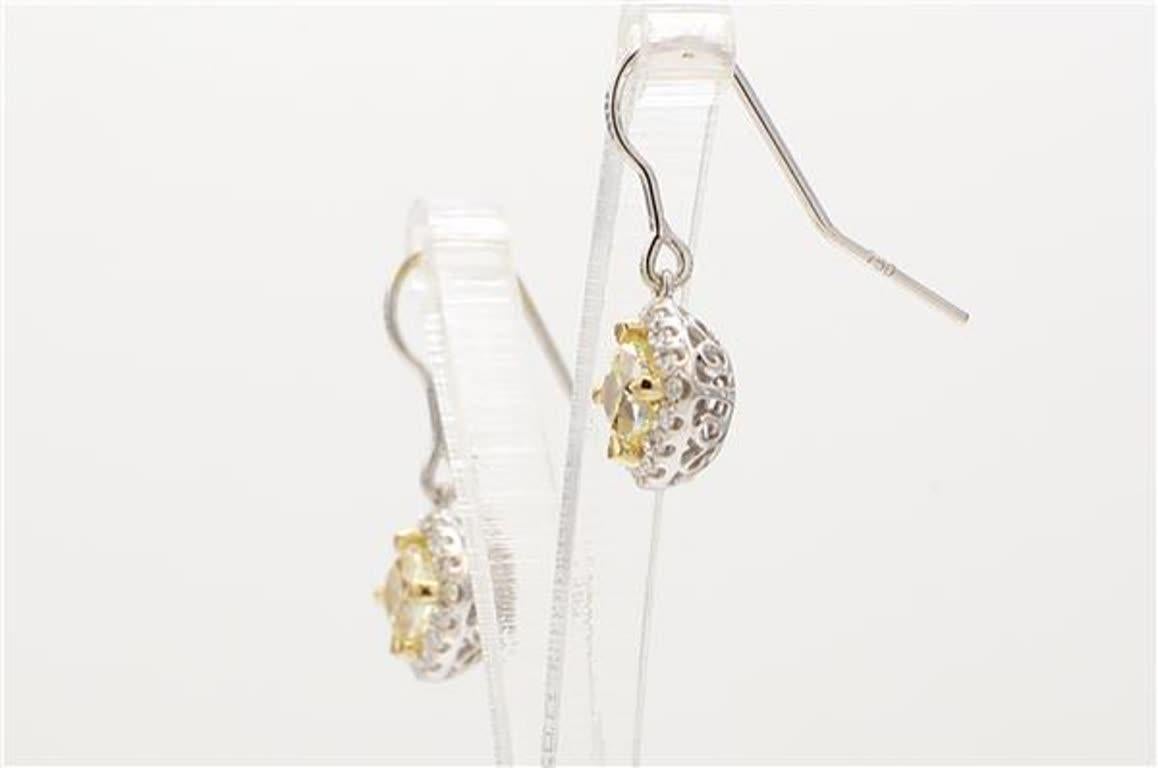 Natural Yellow Radiant and White Diamond .90 Carat TW Gold Dangle Earrings In New Condition In New York, NY