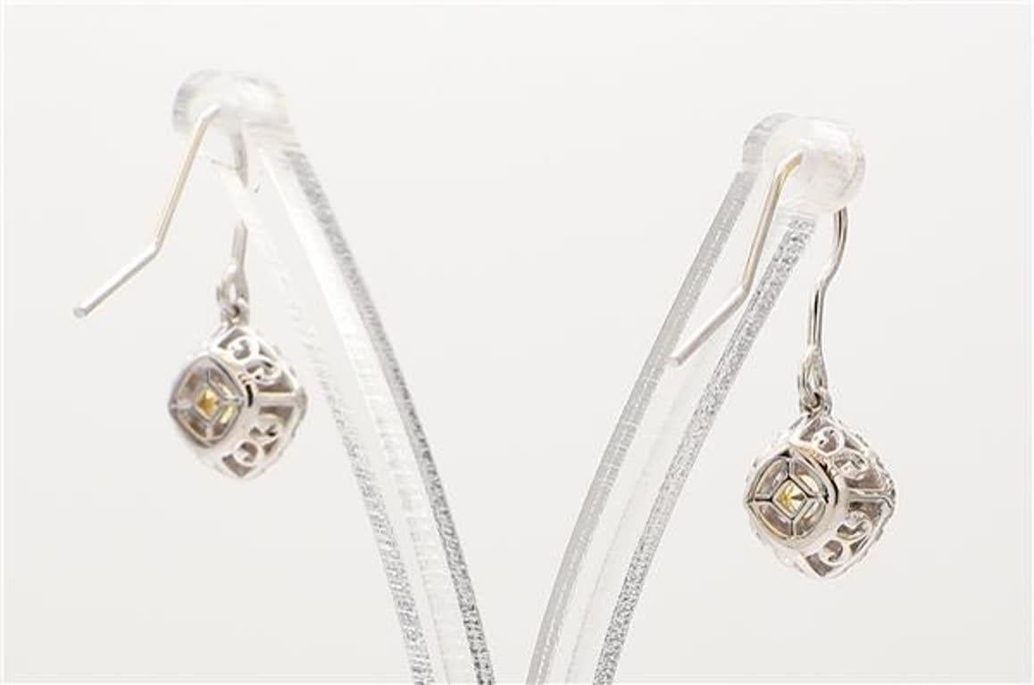 Women's Natural Yellow Radiant and White Diamond .90 Carat TW Gold Dangle Earrings