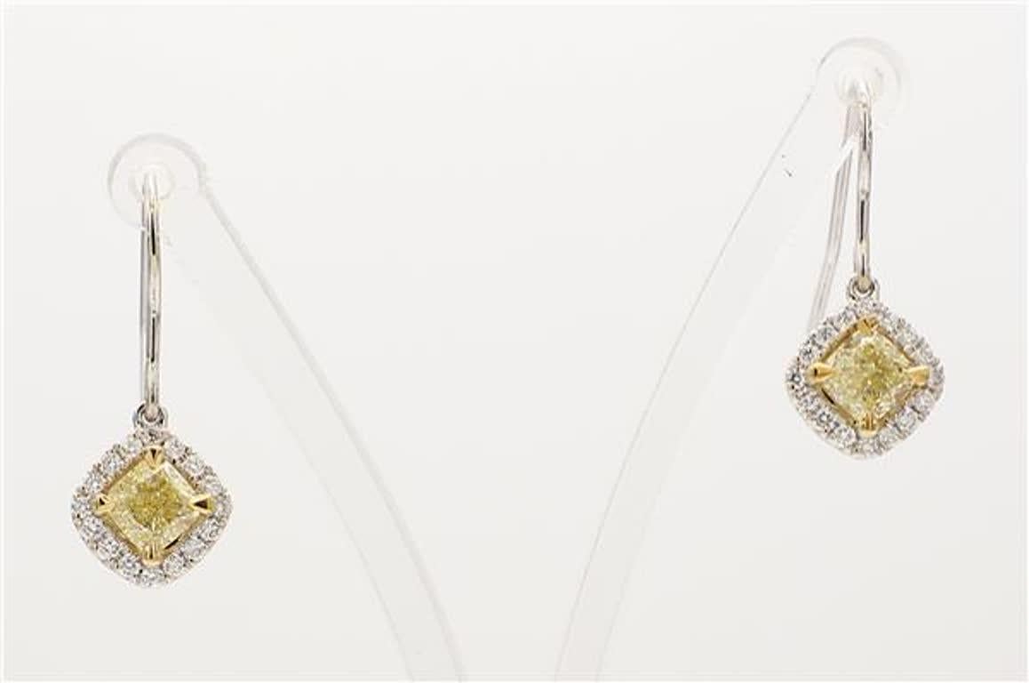 Natural Yellow Radiant and White Diamond .90 Carat TW Gold Dangle Earrings 1