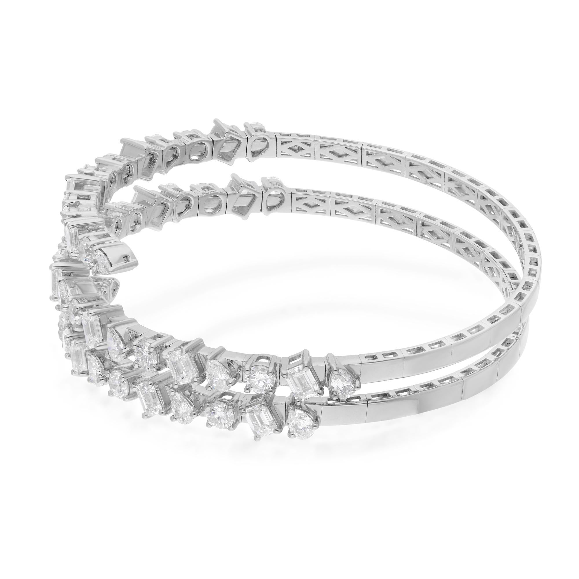 Art Deco Natural 8.19 Carat SI/H Multi Shape Diamond Wrap Bracelet 14 Karat White Gold For Sale