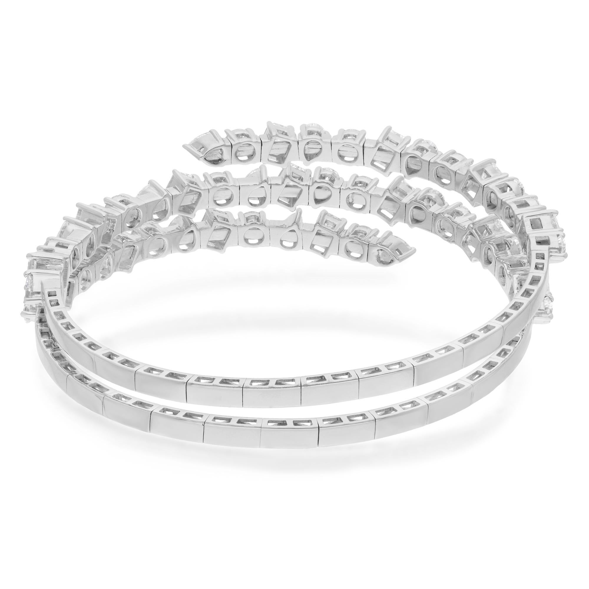 Mixed Cut Natural 8.19 Carat SI/H Multi Shape Diamond Wrap Bracelet 14 Karat White Gold For Sale