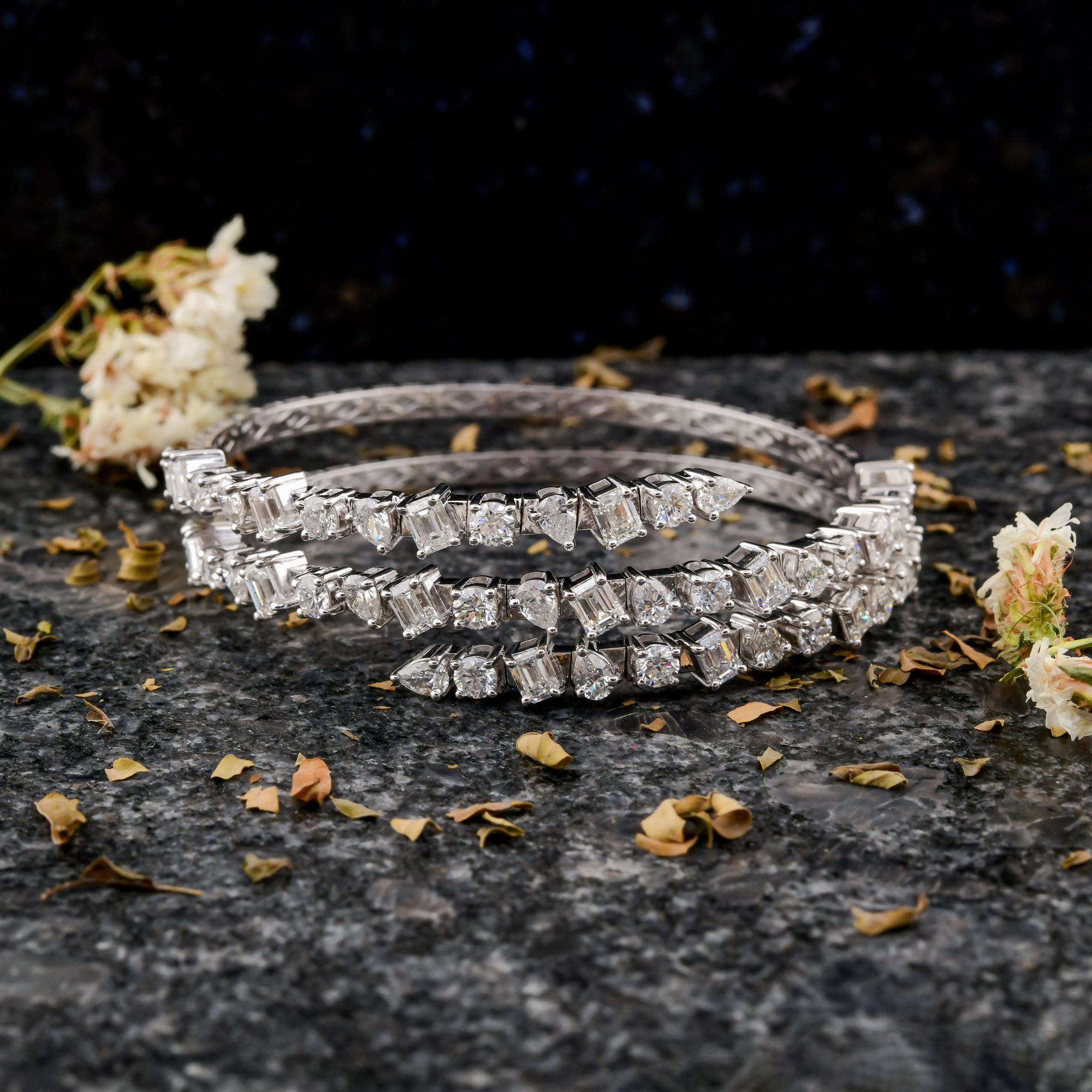 Women's Natural 8.19 Carat SI/H Multi Shape Diamond Wrap Bracelet 14 Karat White Gold For Sale