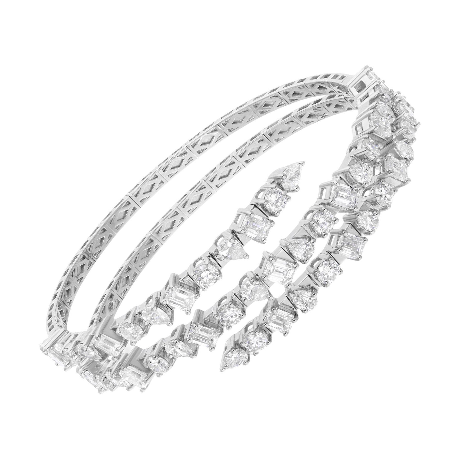 Natürliches 8,19 Karat SI/H Multi Shape Diamant Wickelarmband 18 Karat Weißgold
