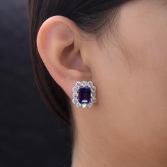 Natural 8.19 Ct Tanzanite 5.48 Ct Diamond Stud Earrings 14k White Gold Jewelry