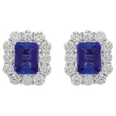 Natürlicher 8,19 Karat Tansanit Ohrringe 5,48 Karat SI/H Diamant 14k Weißgold