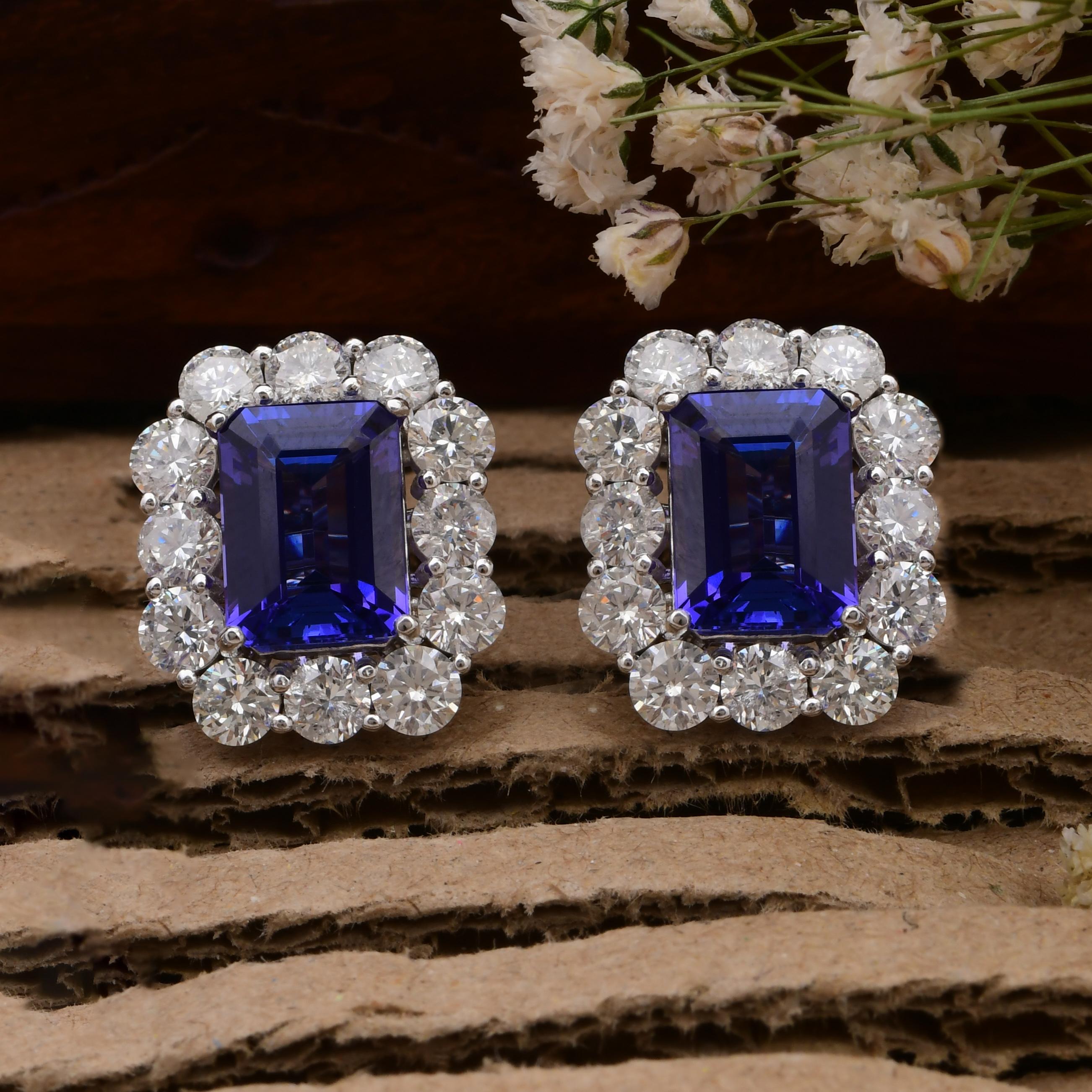 Natürlicher 8,19 Karat Tansanit Ohrringe 5,48 Karat SI/H Diamant 18k Weißgold (Achteckschliff) im Angebot