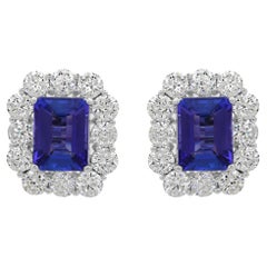 Orecchini di tanzanite naturale da 8,19 carati Diamante SI/H da 5,48 carati Oro bianco 18 carati