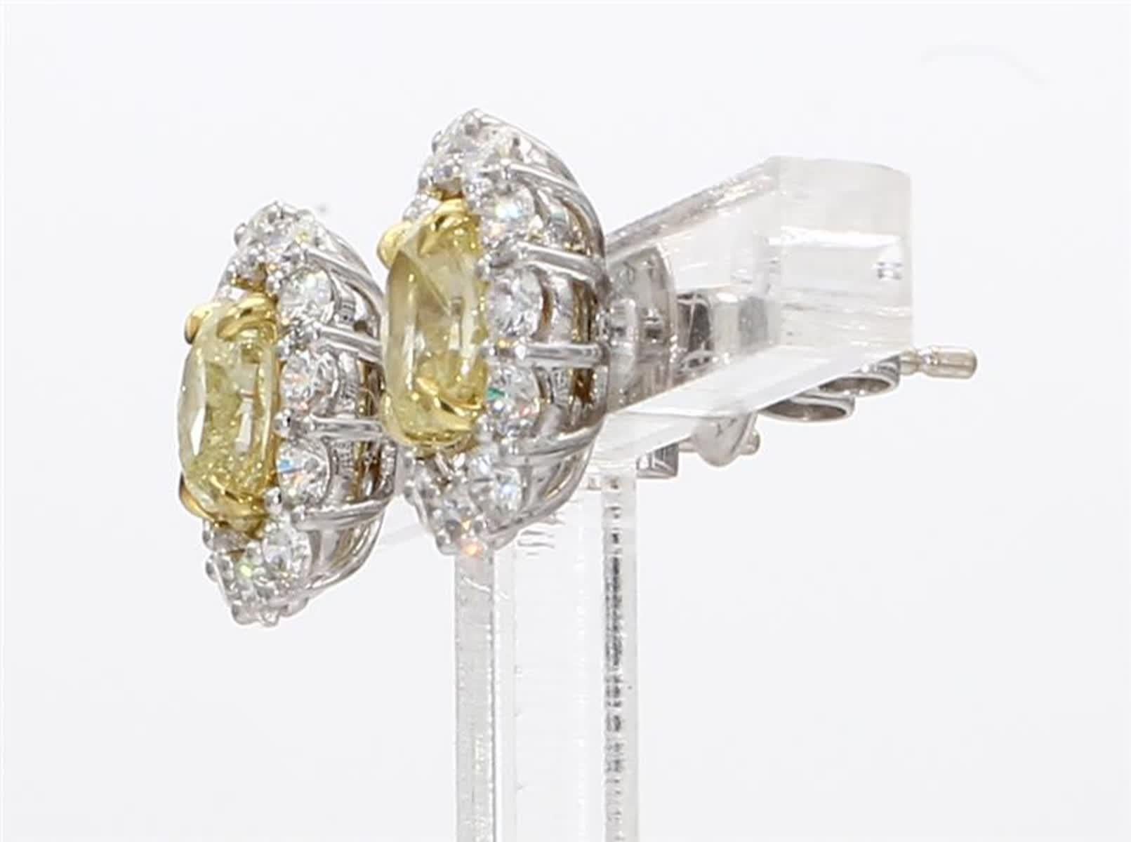 Contemporary Natural Yellow Oval and White Diamond 2.67 Carat TW Gold Stud Earrings