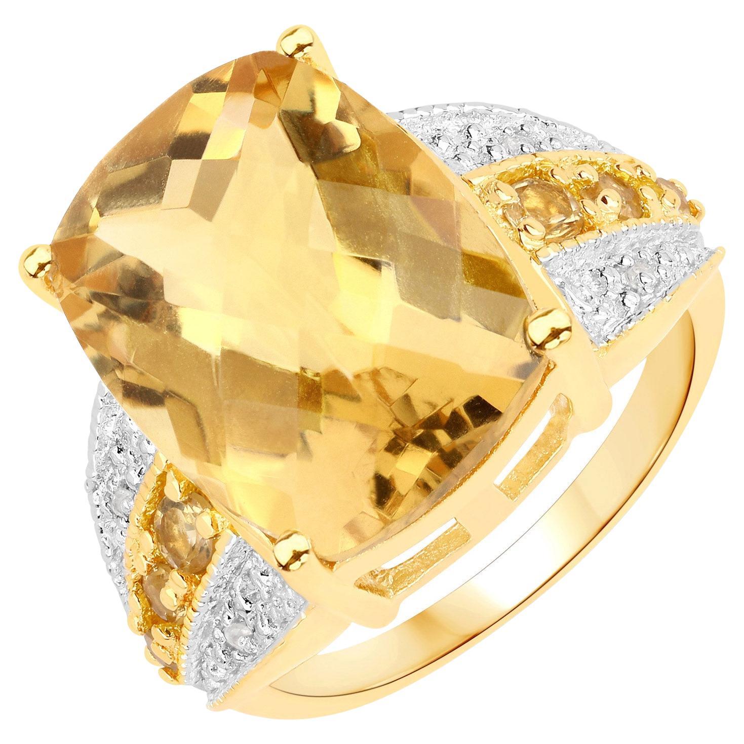 Natural Citrine and Amethyst Cocktail Ring 14k Gold Plated Silver For Sale at 1stDibs